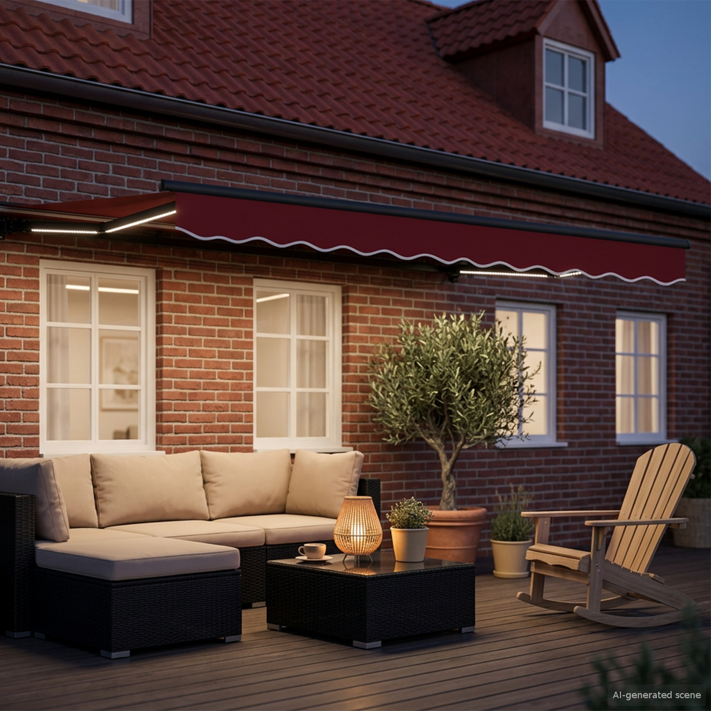 Manual Awning Frame with LEDs Red and Anthracite 3.5 x 2.5 m