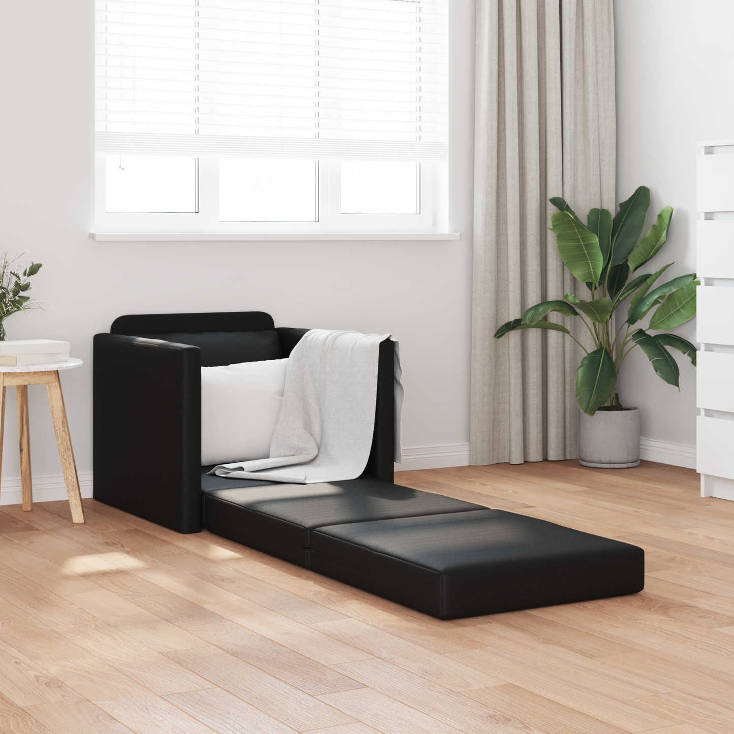 Folding Sofa Bed Black 74 x 77 x 81 cm Faux Leather