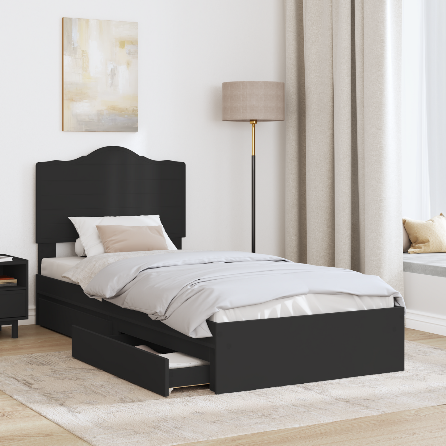 Storage Bed with Headboard Black 90 x 190 cm Engineered Wood