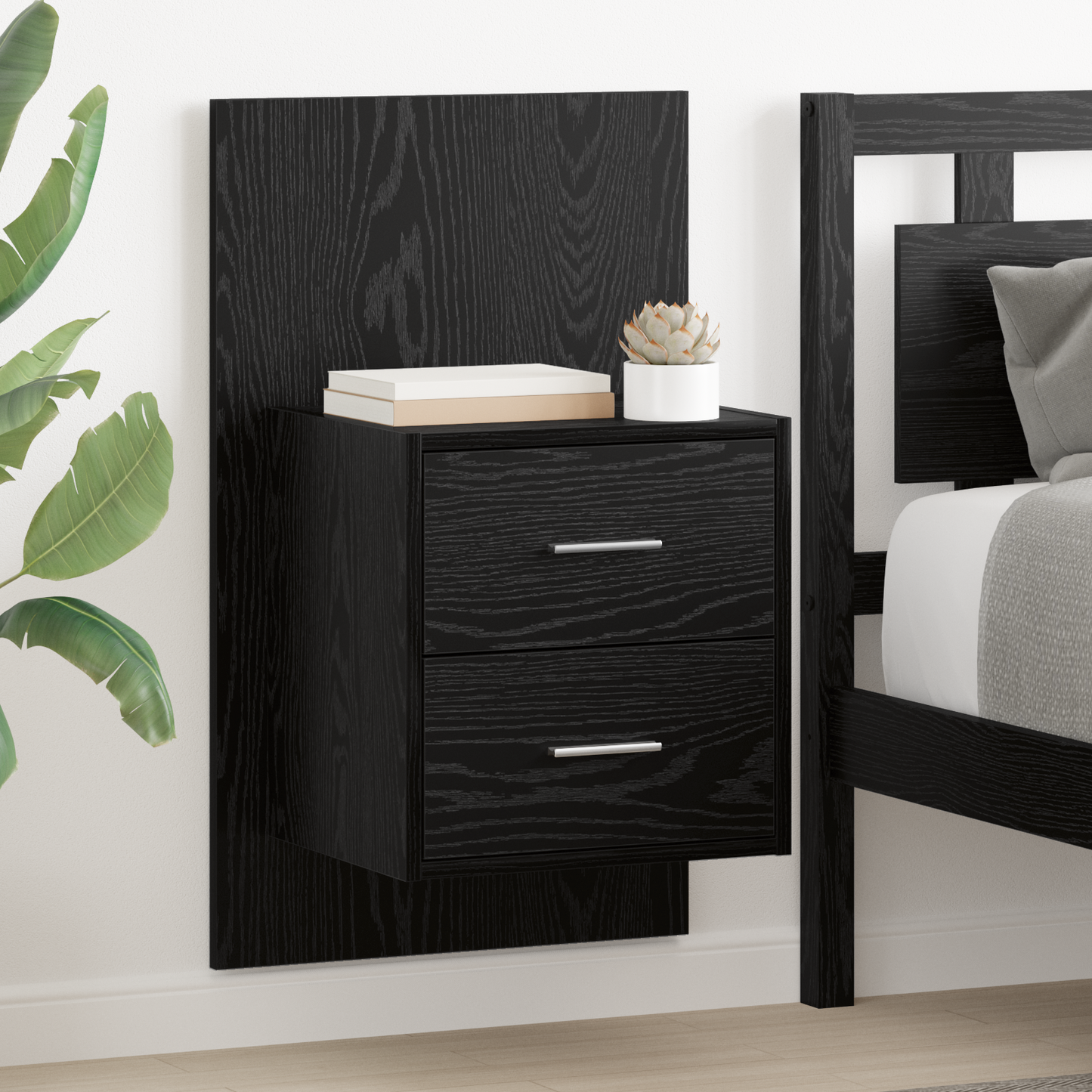 Wall-mounted Bedside Cabinet with Drawer 2 pcs Black Oak