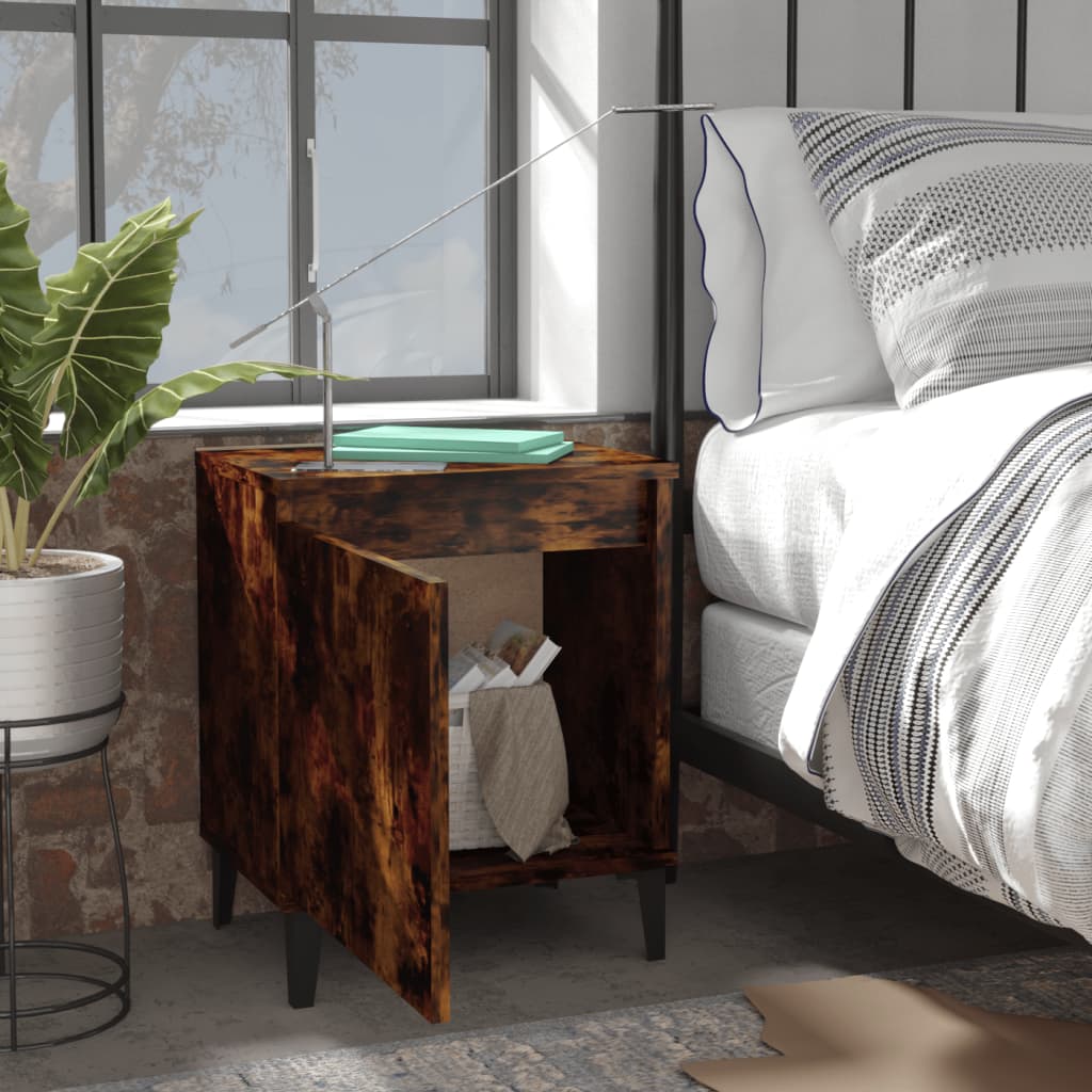 Bed Cabinets with Metal Legs Smoked Oak 40x30x50 cm