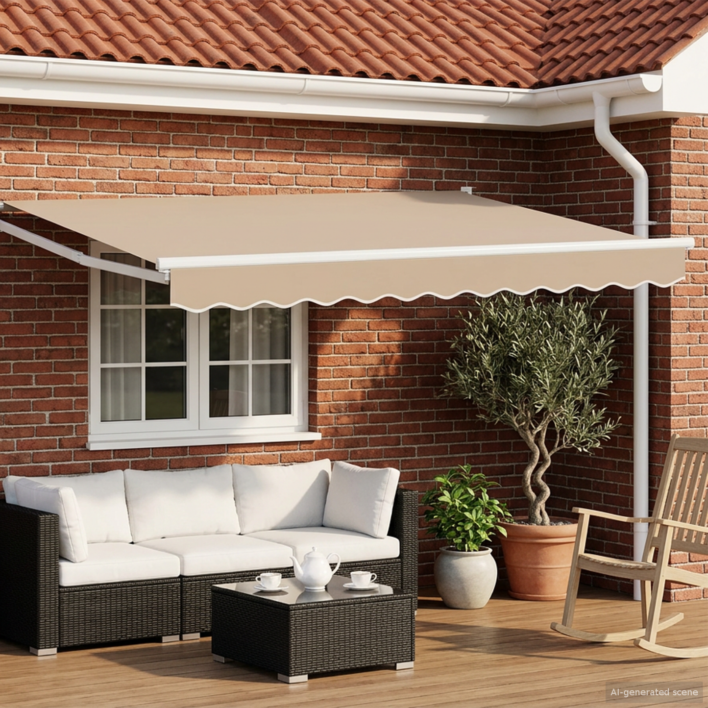 Manual Retractable Awning with LEDs Beige and White 3.5 x 2.5 m