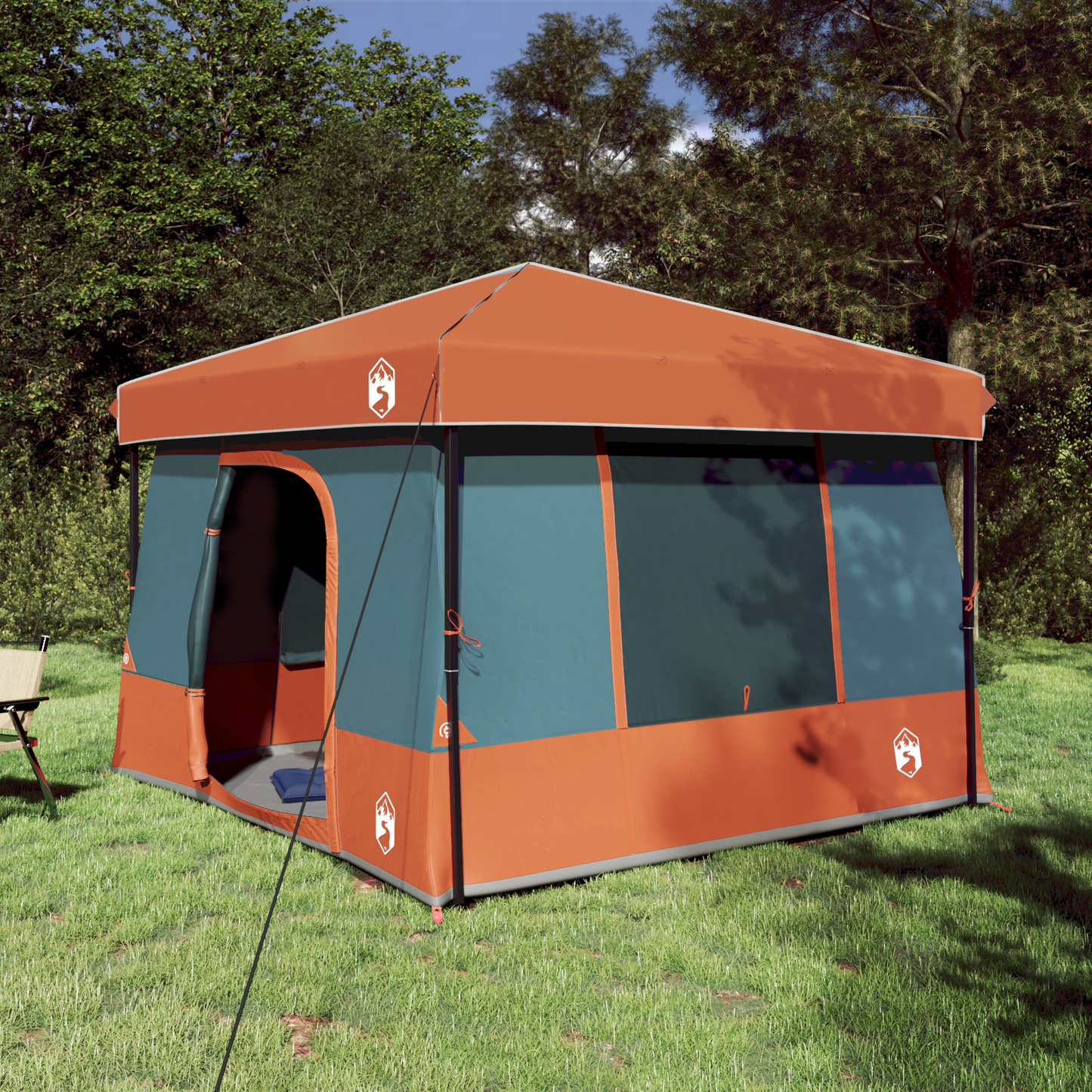 Camping Tent Set 2 pcs Grey and Orange Taffeta and Fabric