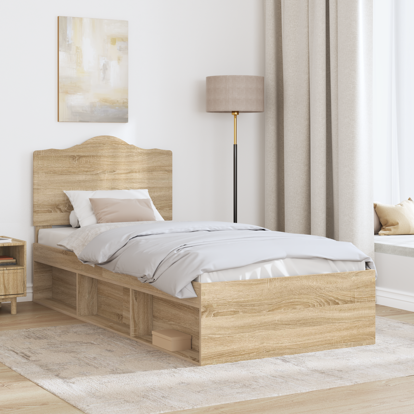 Bed Frame with Headboard Sonoma Oak 90 x 200 cm Solid Pine Wood