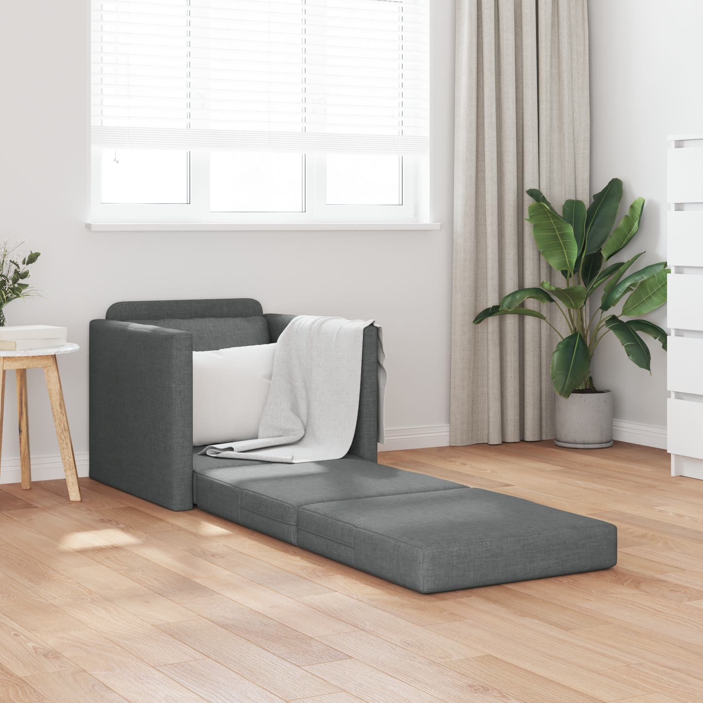 Folding Sofa Bed Dark Grey 74 x 77 x 81 cm Fabric
