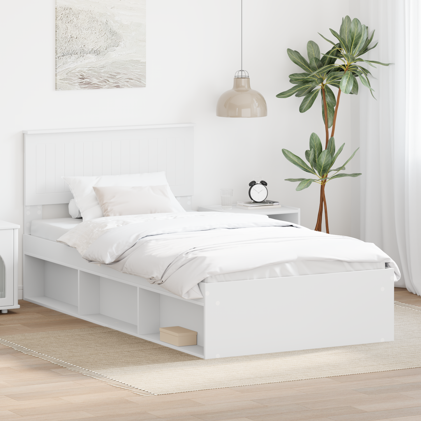 Bed Frame with Headboard White 100 x 200 cm Solid Pine Wood