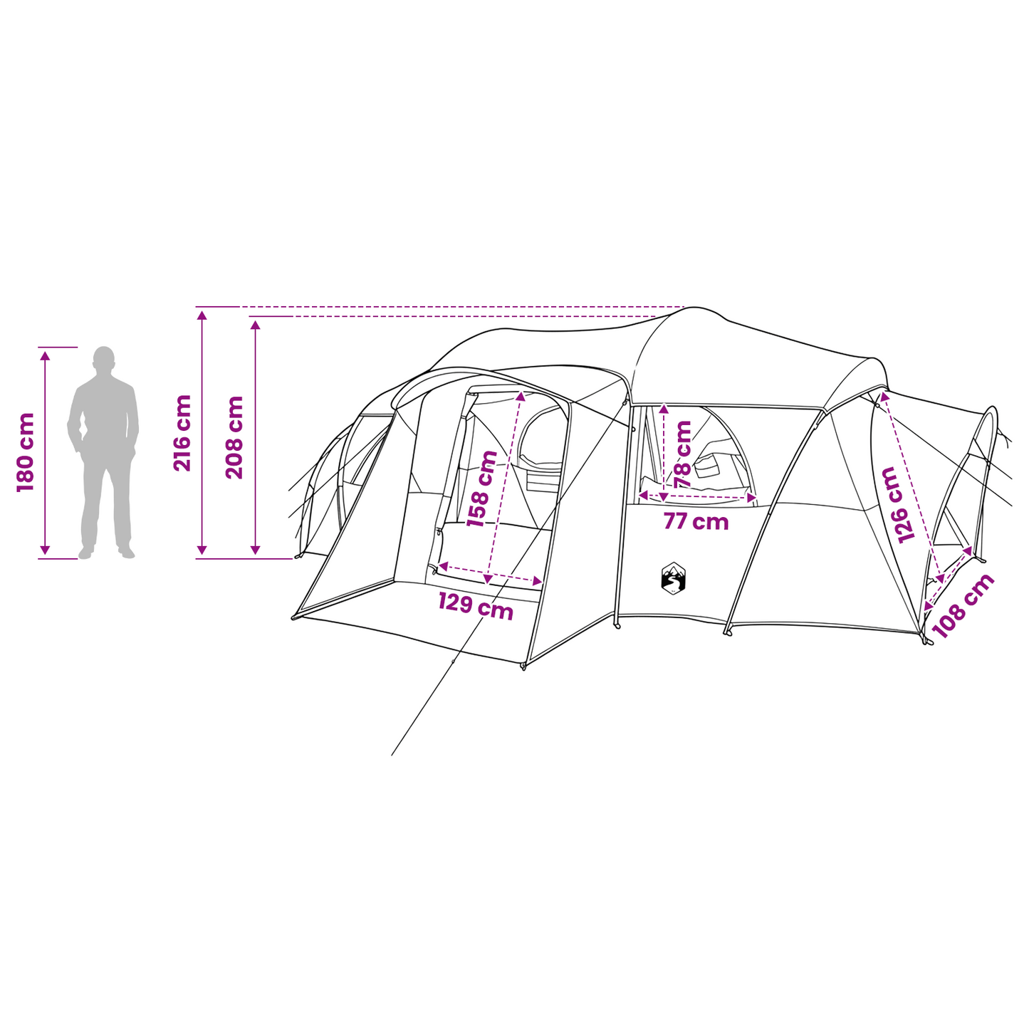 Family Tent with Rainfly Water-resistant tunnel Green 10-Person