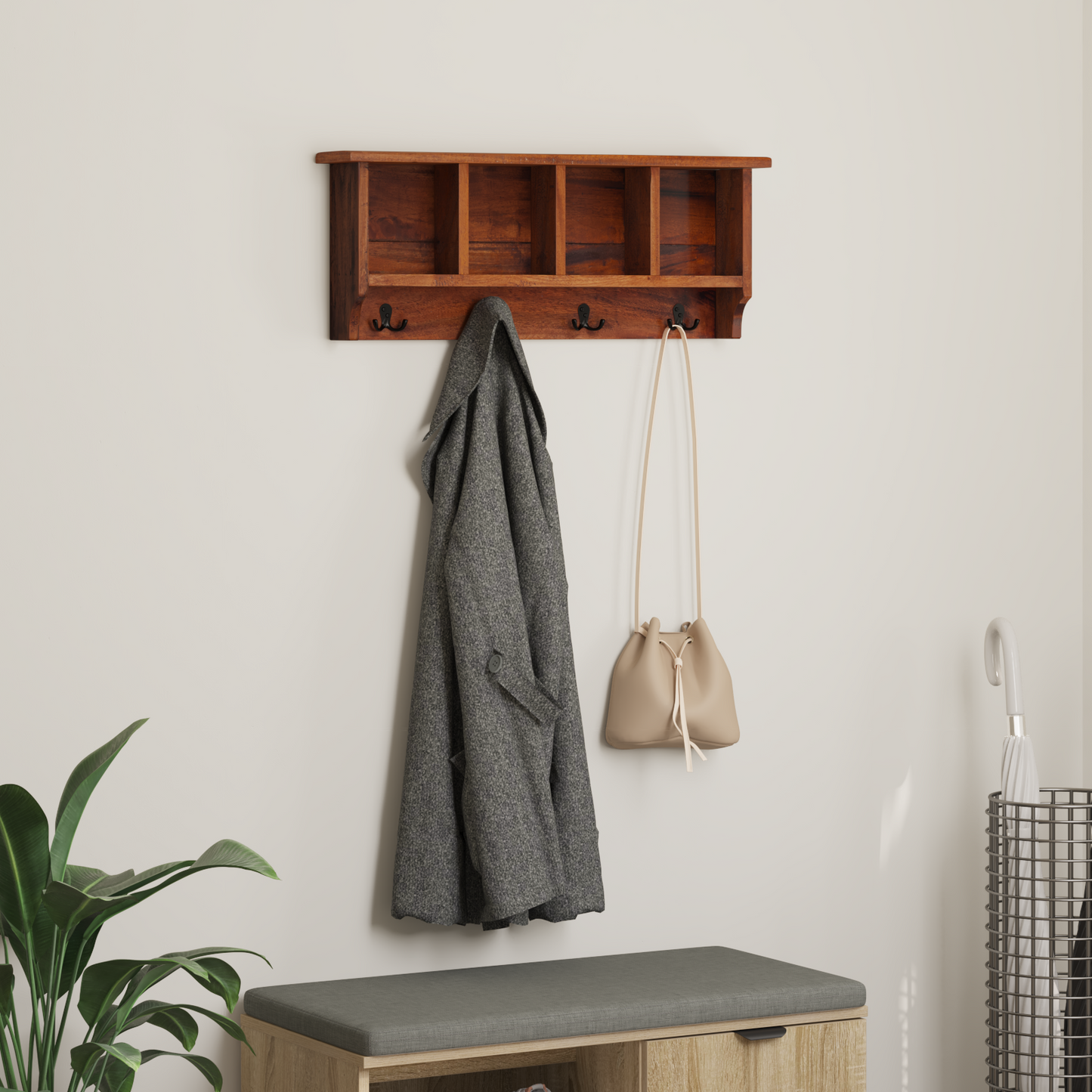 Hanger Brown 70 x 11 x 27 cm Solid Mahogany Wood