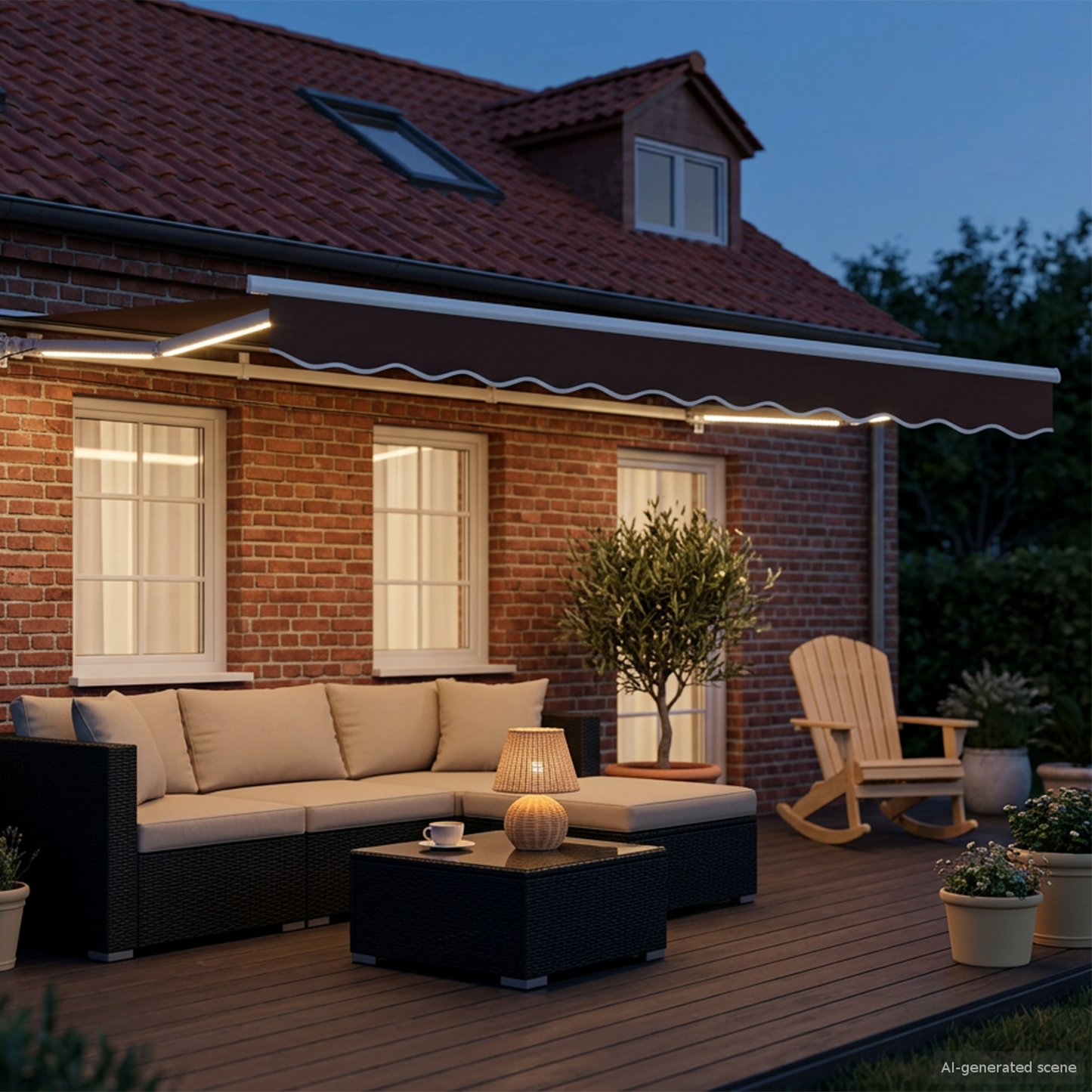 Manual Awning Frame with LEDs Brown and White 2.5 x 2 m