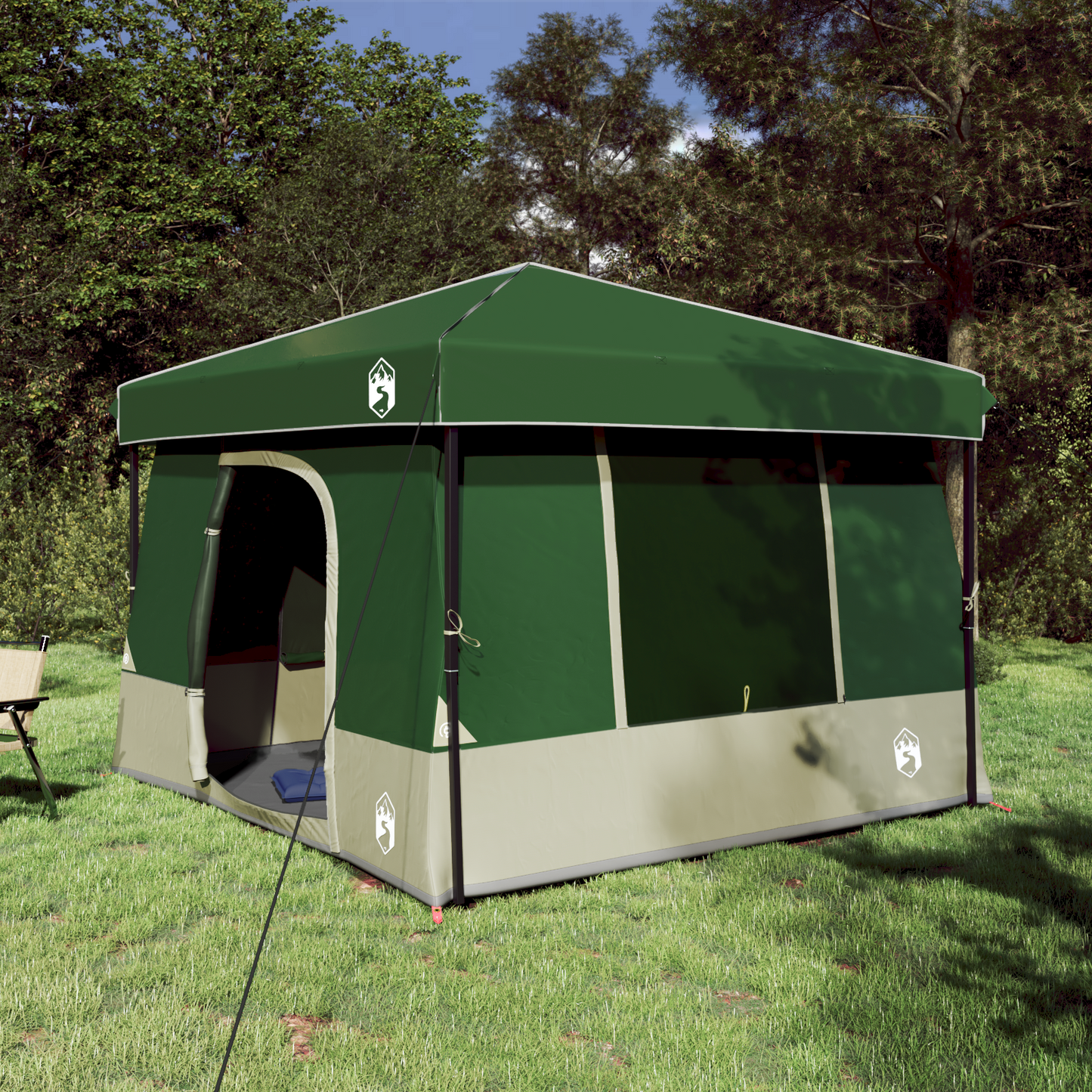 Camping Tent Set Folding 2 pcs Green Taffeta and Fabric