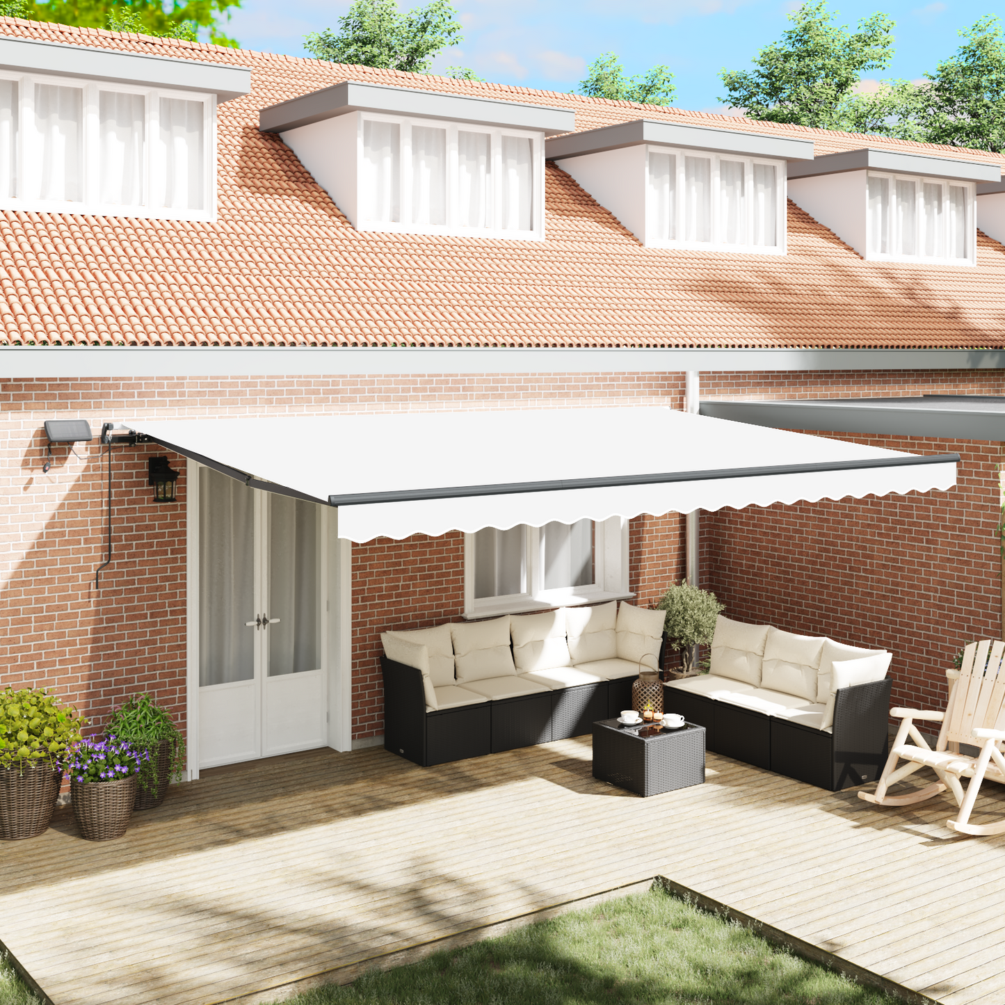 Retractable Awning White 500 x 350 cm Fabric and Aluminium