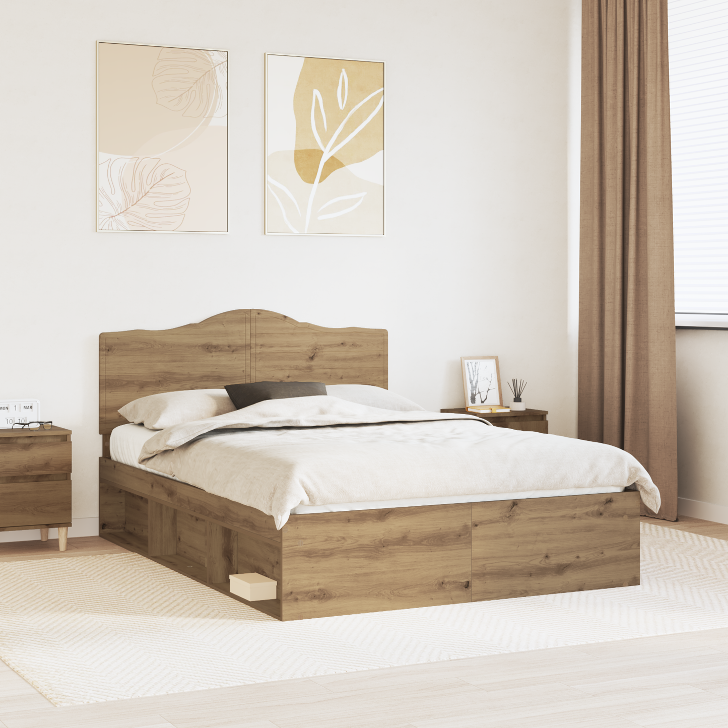 Bed Frame Artisian Oak 140 x 190 cm Solid Pine Wood
