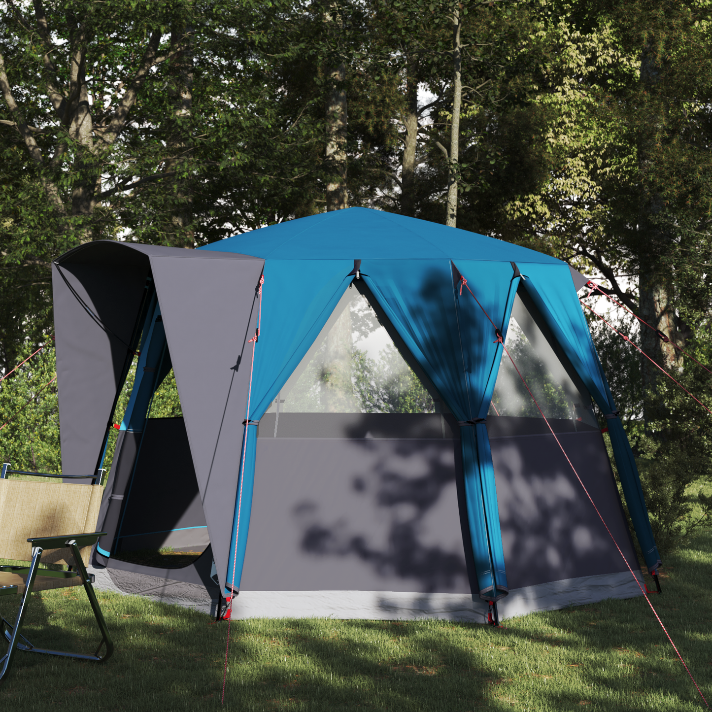 Cabin Tent 3-Person with Roof Blue and Grey 320 x 320 x 203 cm