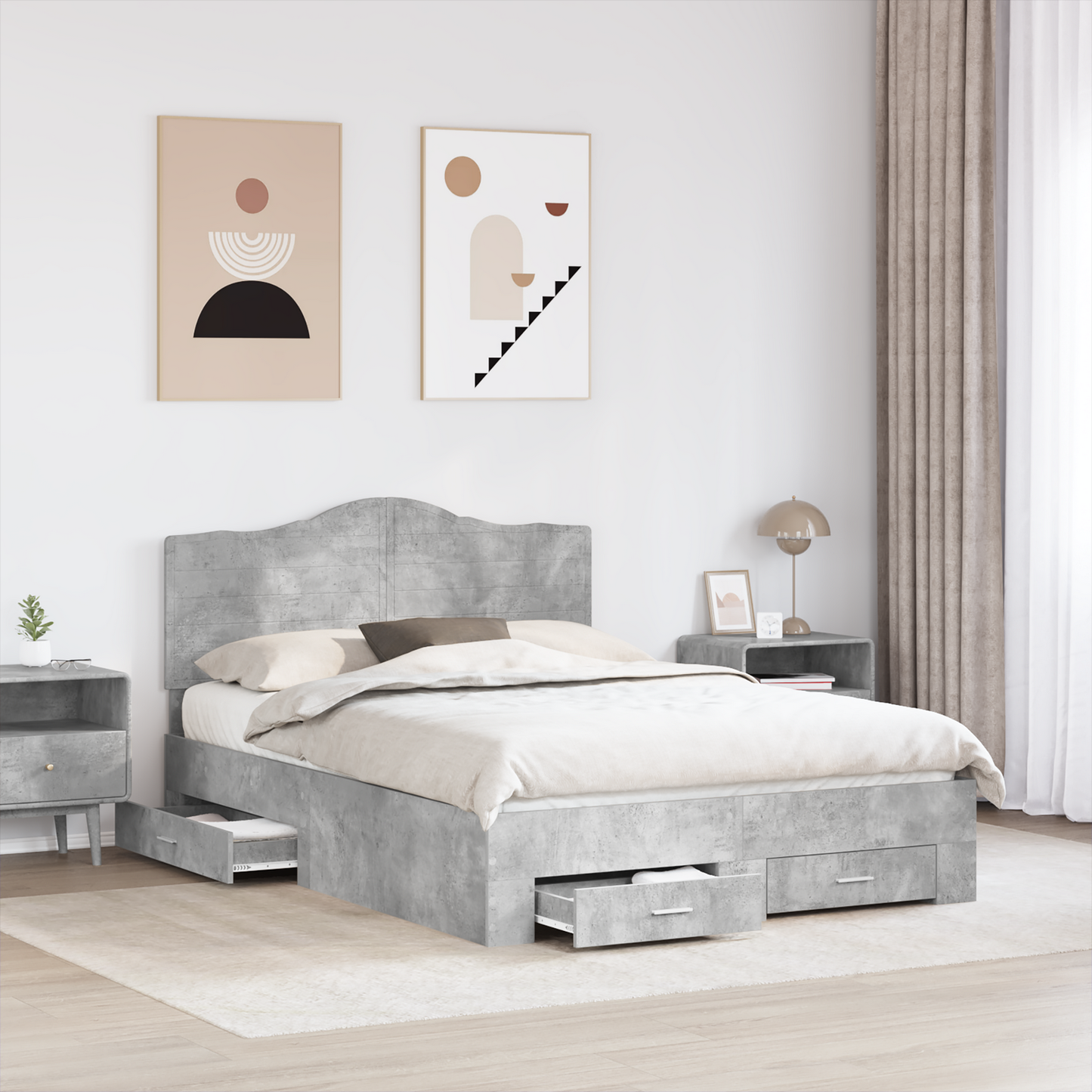 Bed Frame Concrete Grey 140 x 200 cm Engineered Wood