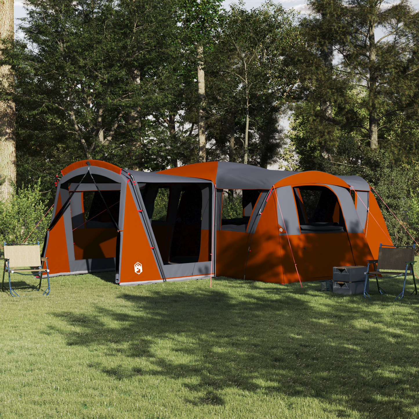 Family Tent 20-Person Grey and Orange 745 x 700 x 217 cm