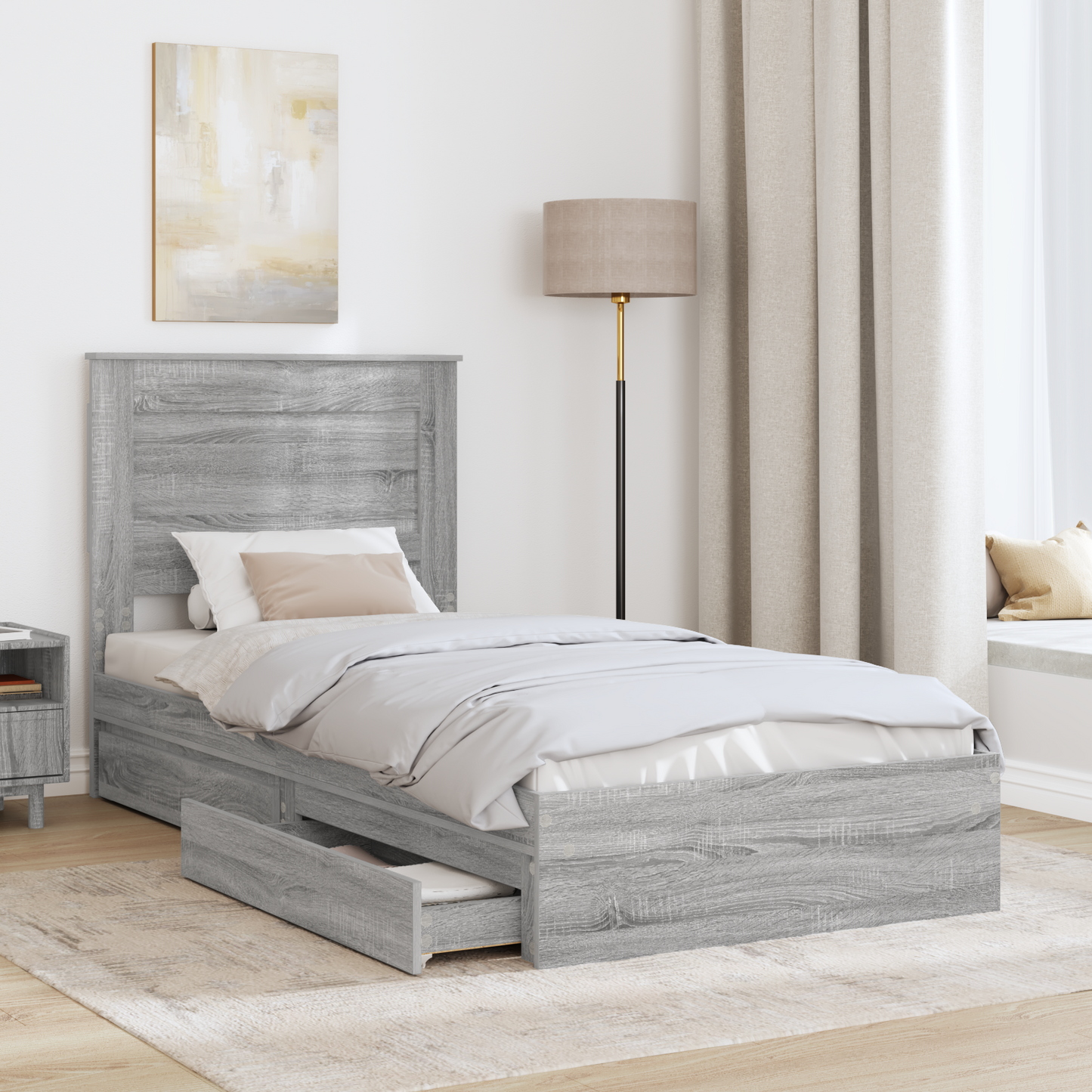 Storage Bed with Drawer Grey Sonoma 90 x 200 cm Engineered Wood