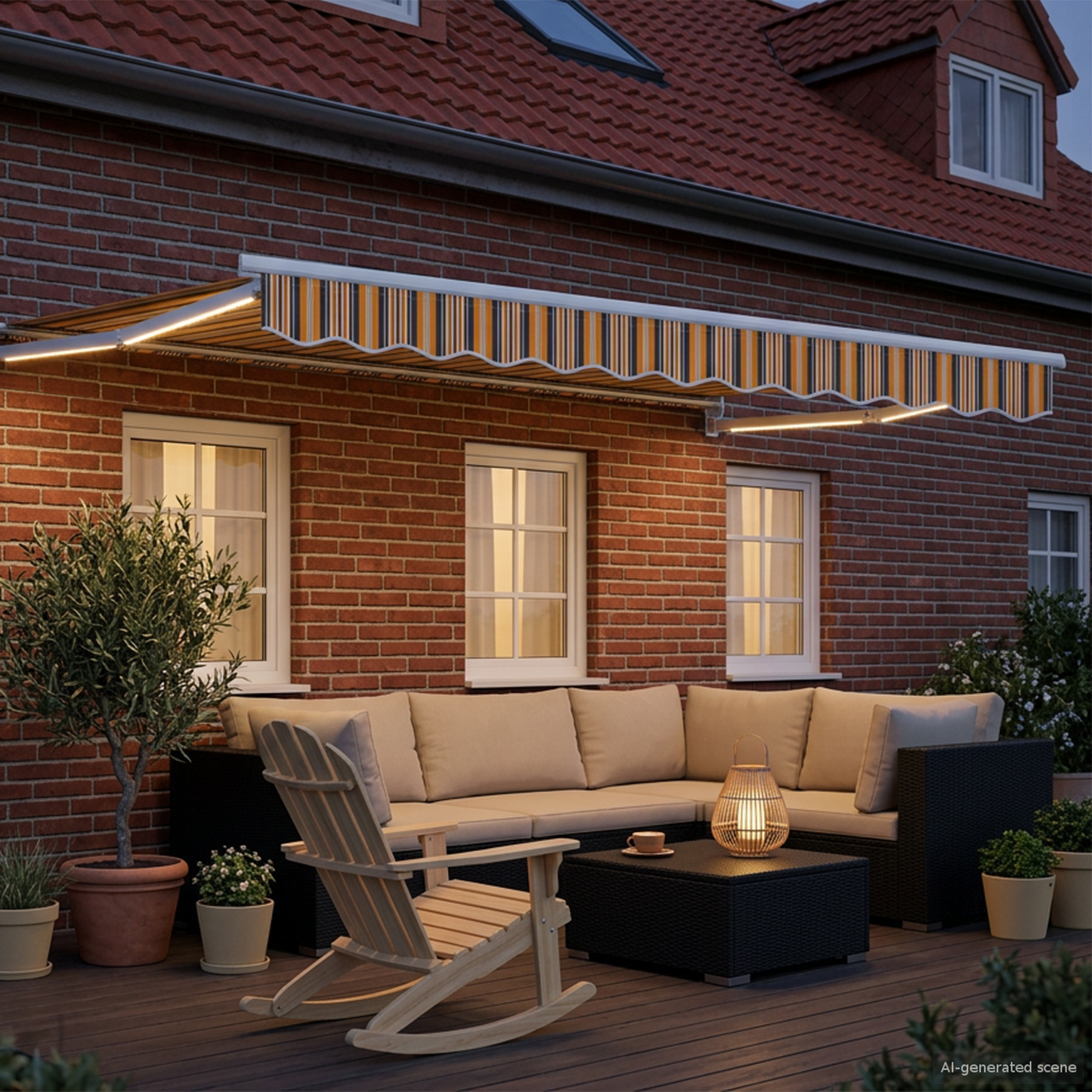 Manual Retractable Awning with LEDs 3.5 x 2 m