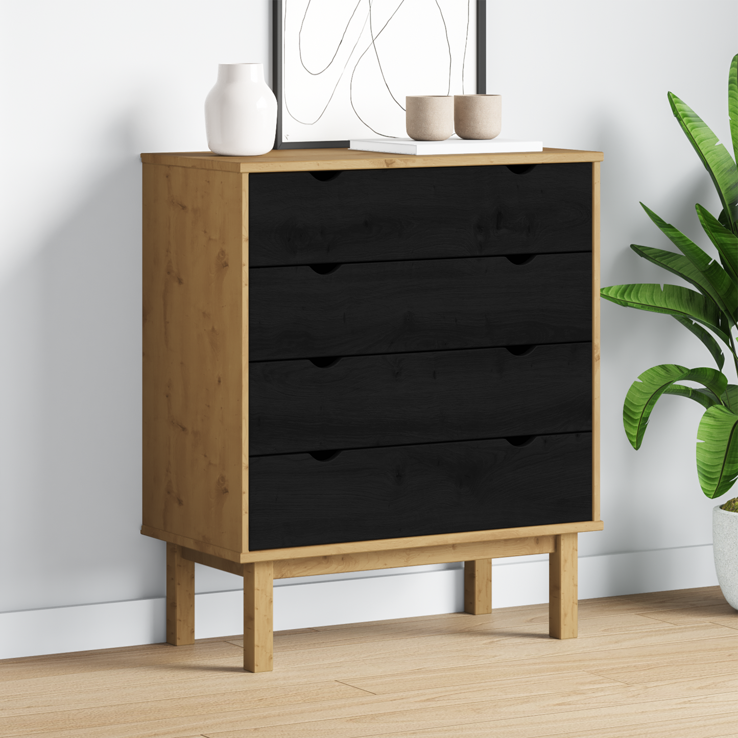 Chest of Drawers OTTA Black 76.5 x 39.5 x 90 cm Solid Pine Wood