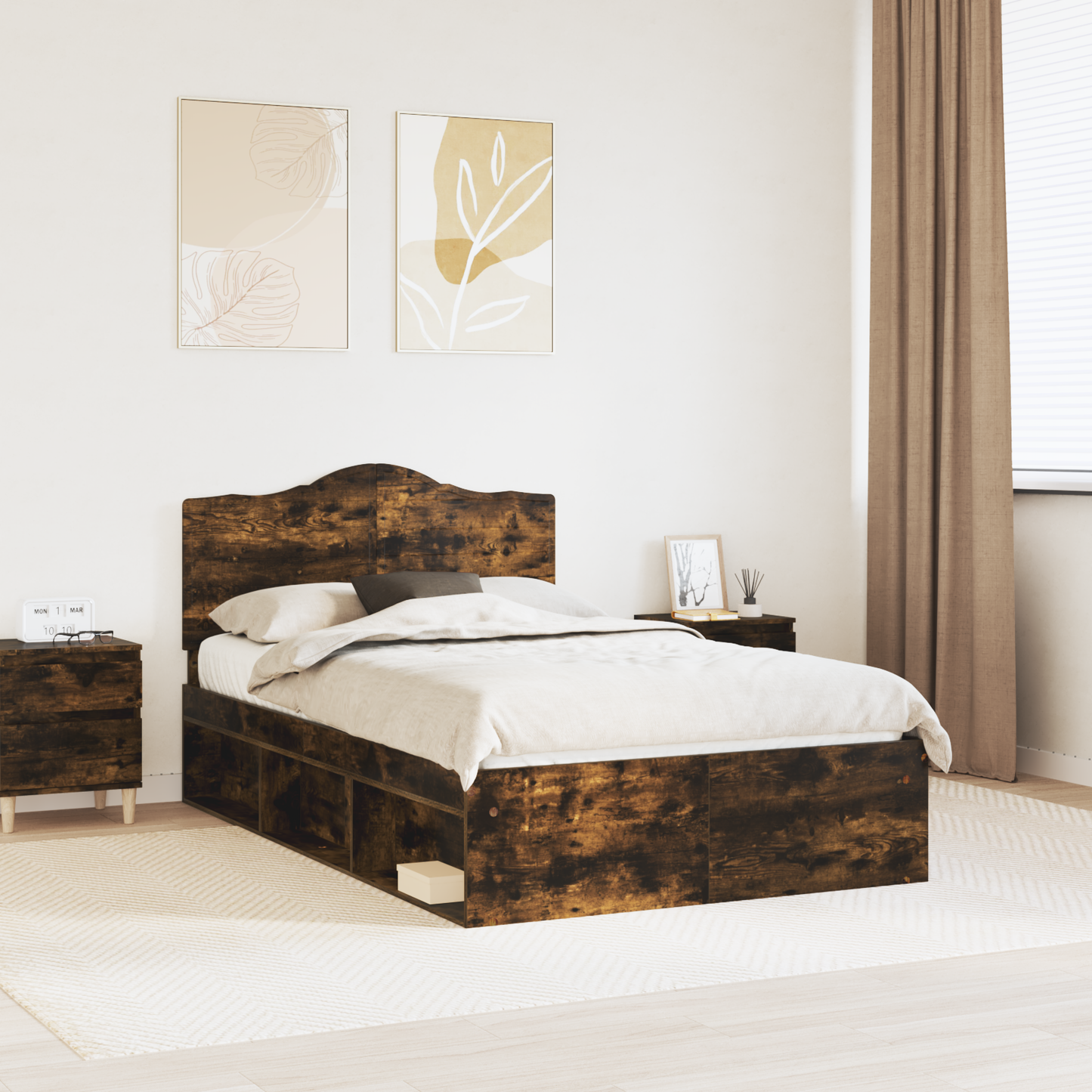 Bed Frame Smoked Oak 135 x 190 cm Solid Pine Wood