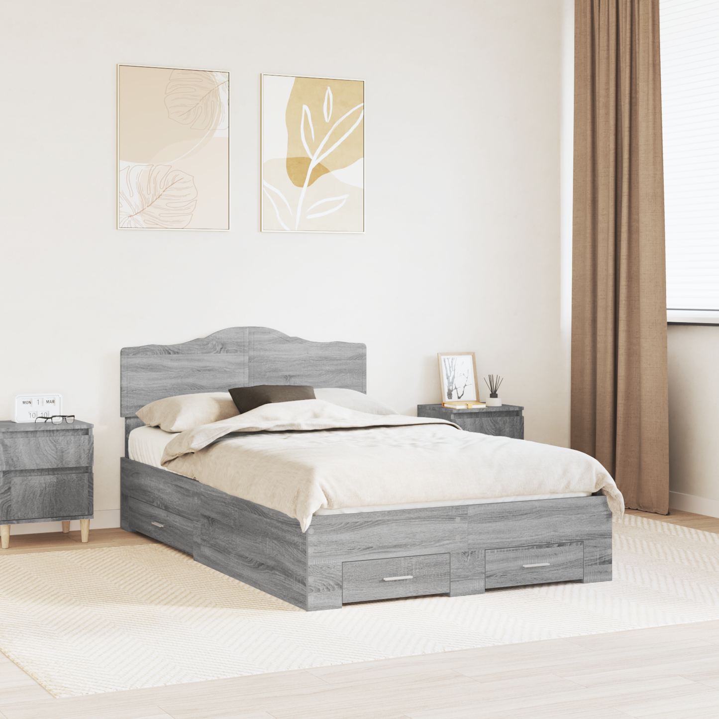 Bed Frame with Drawer Grey Sonoma 120 x 190 cm Engineered Wood