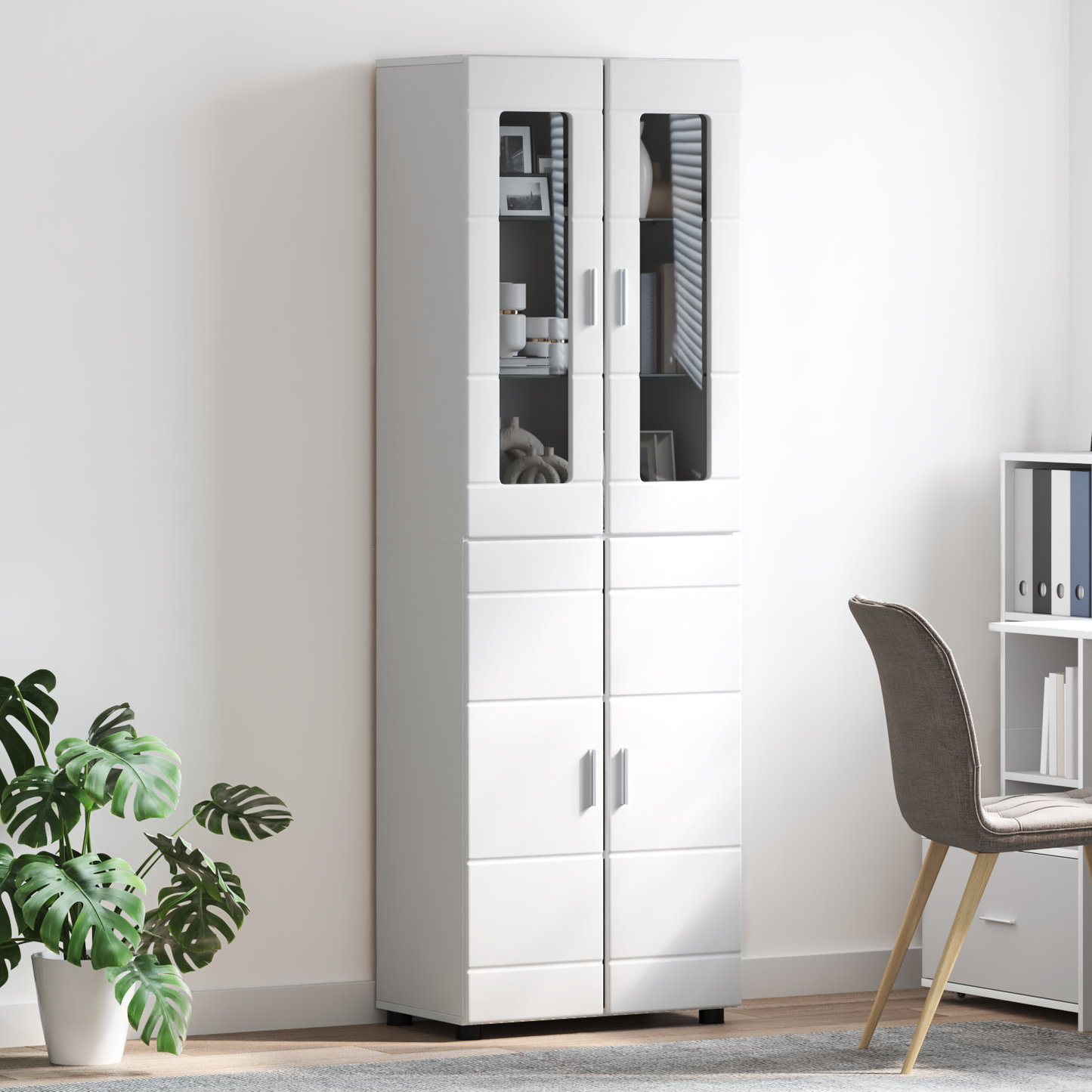 Highboard with Shelf FLORIN High Gloss White 60 x 35 x 182 cm