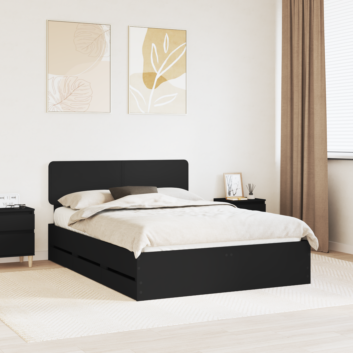 Bed Frame with Drawer Black 160 x 200 cm Engineered Wood