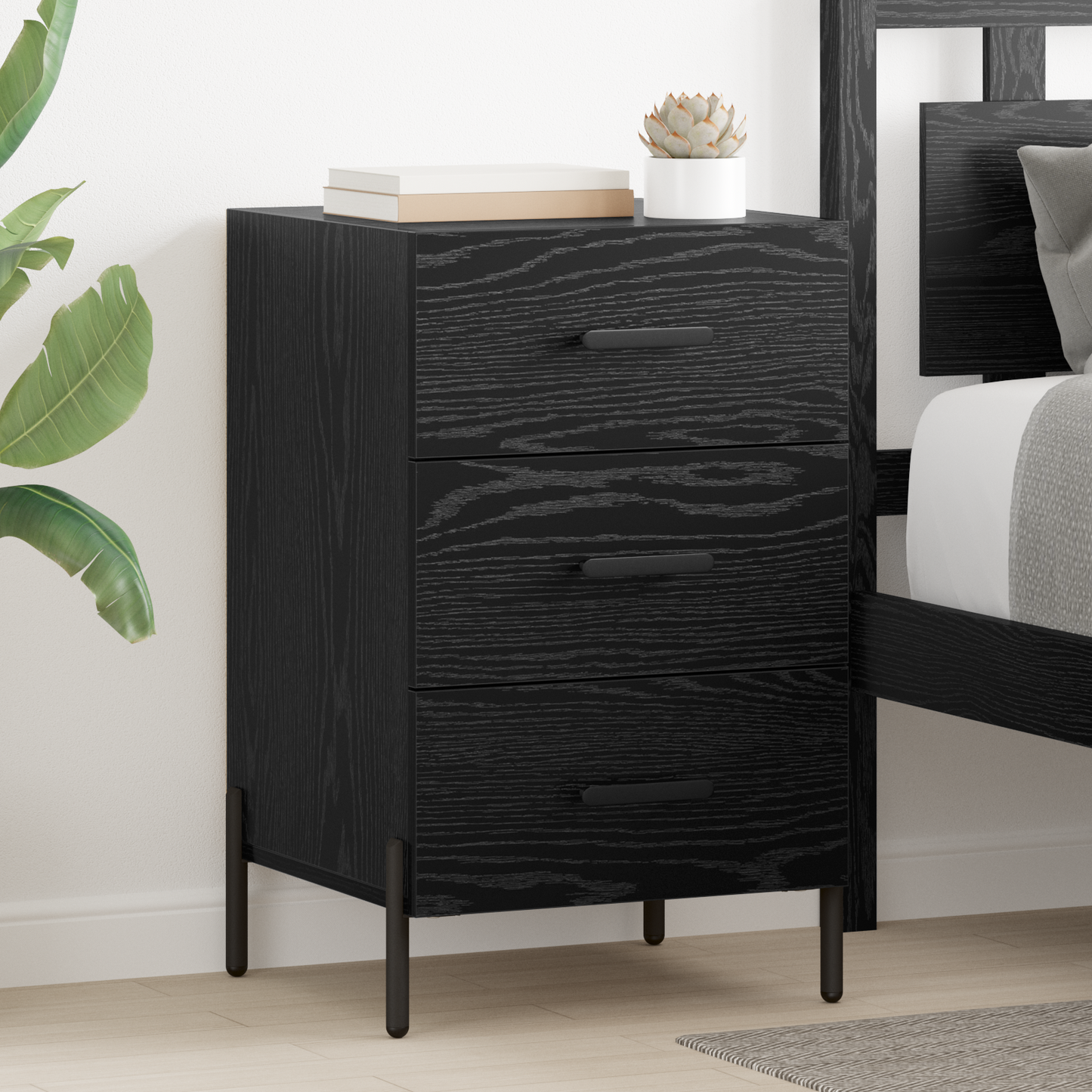 Bedside Cabinet Black Oak 40 x 40 x 66 cm Engineered Wood