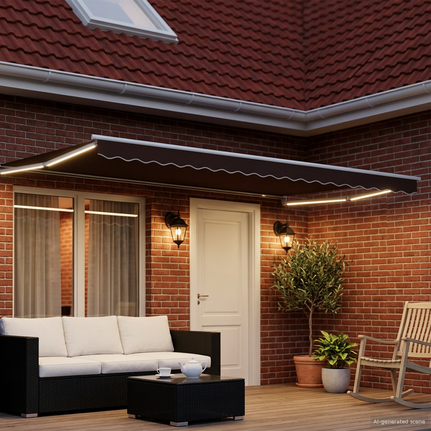 Manual Retractable Awning with LEDs Brown and White 4 x 3 m