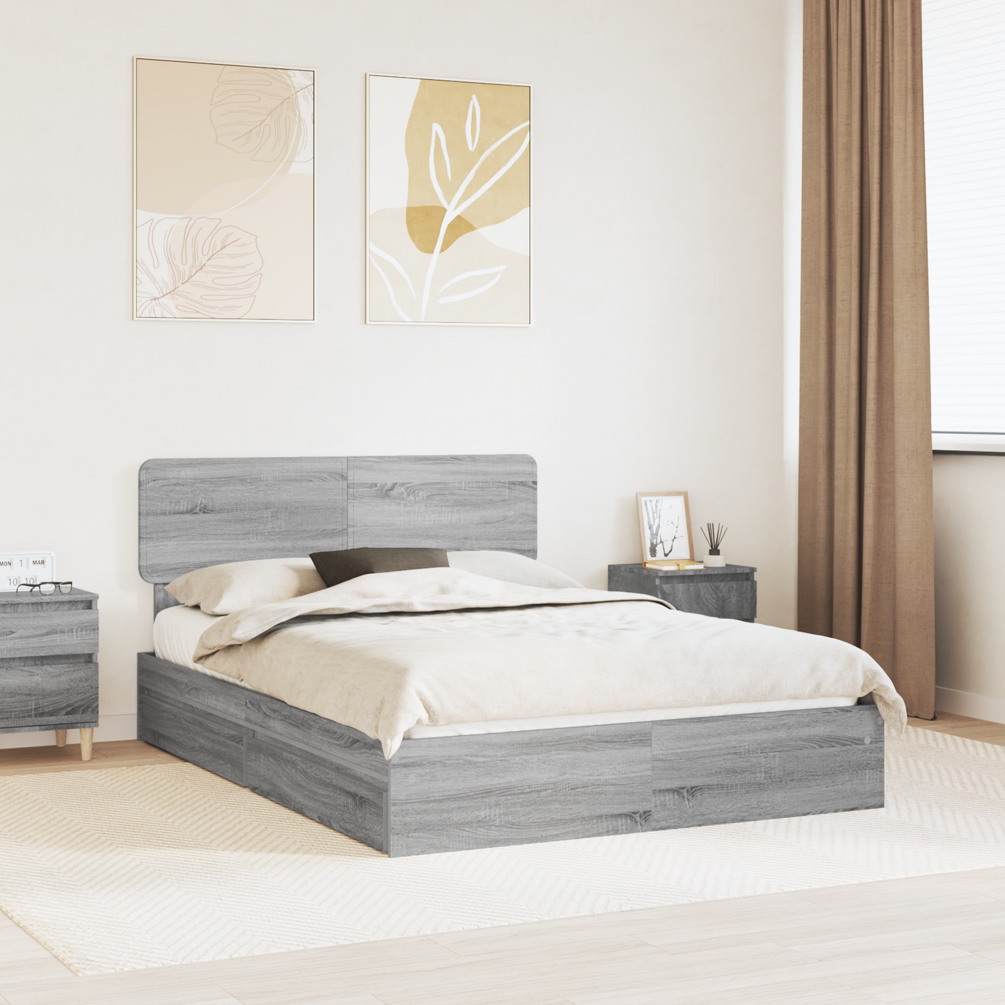 Storage Bed Grey Sonoma 140 x 200 cm Engineered Wood