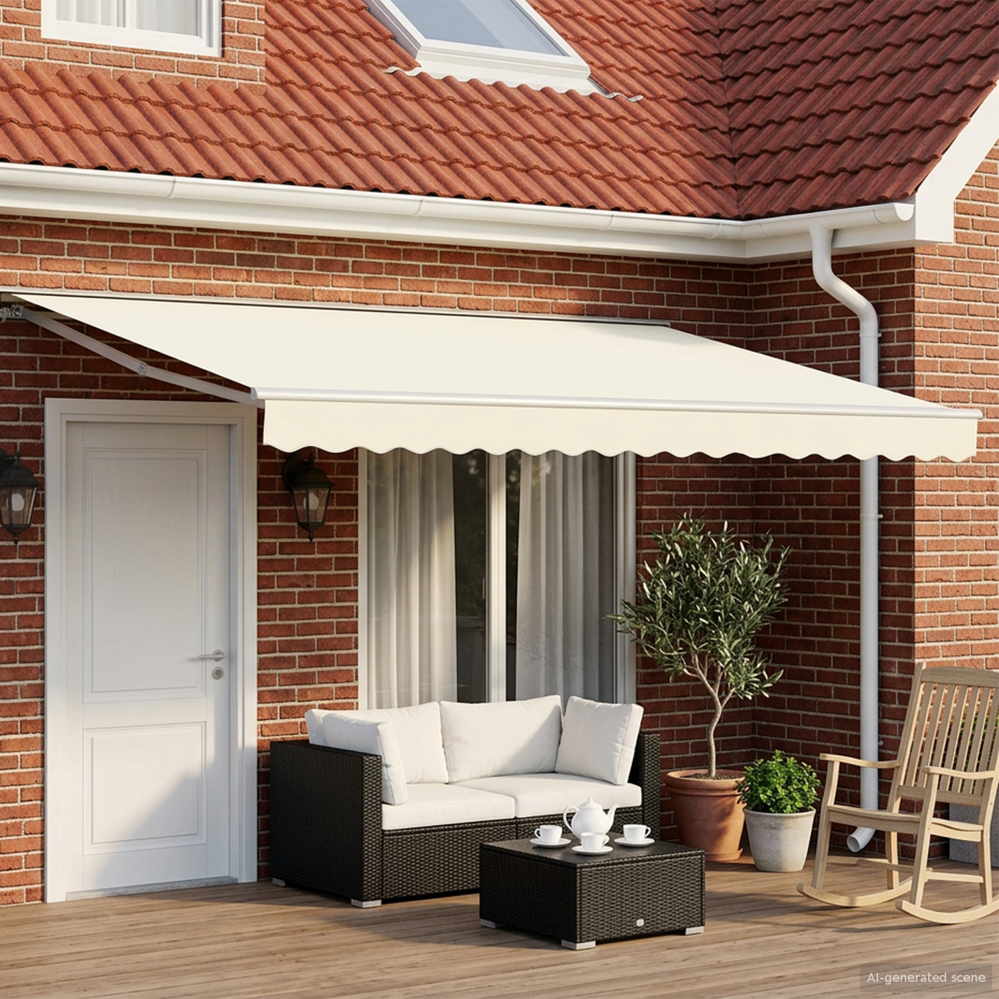 Cream and White 4 x 3.5 m Polyester with PU coating