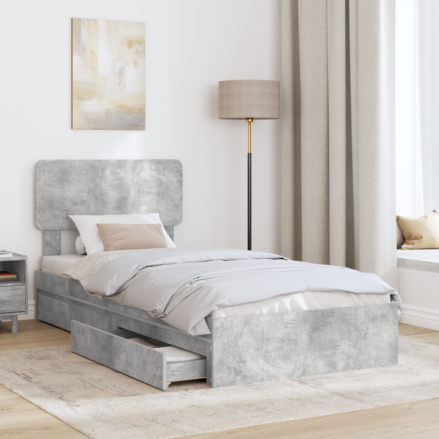 Storage Bed Concrete Grey 70 x 190 cm Engineered Wood