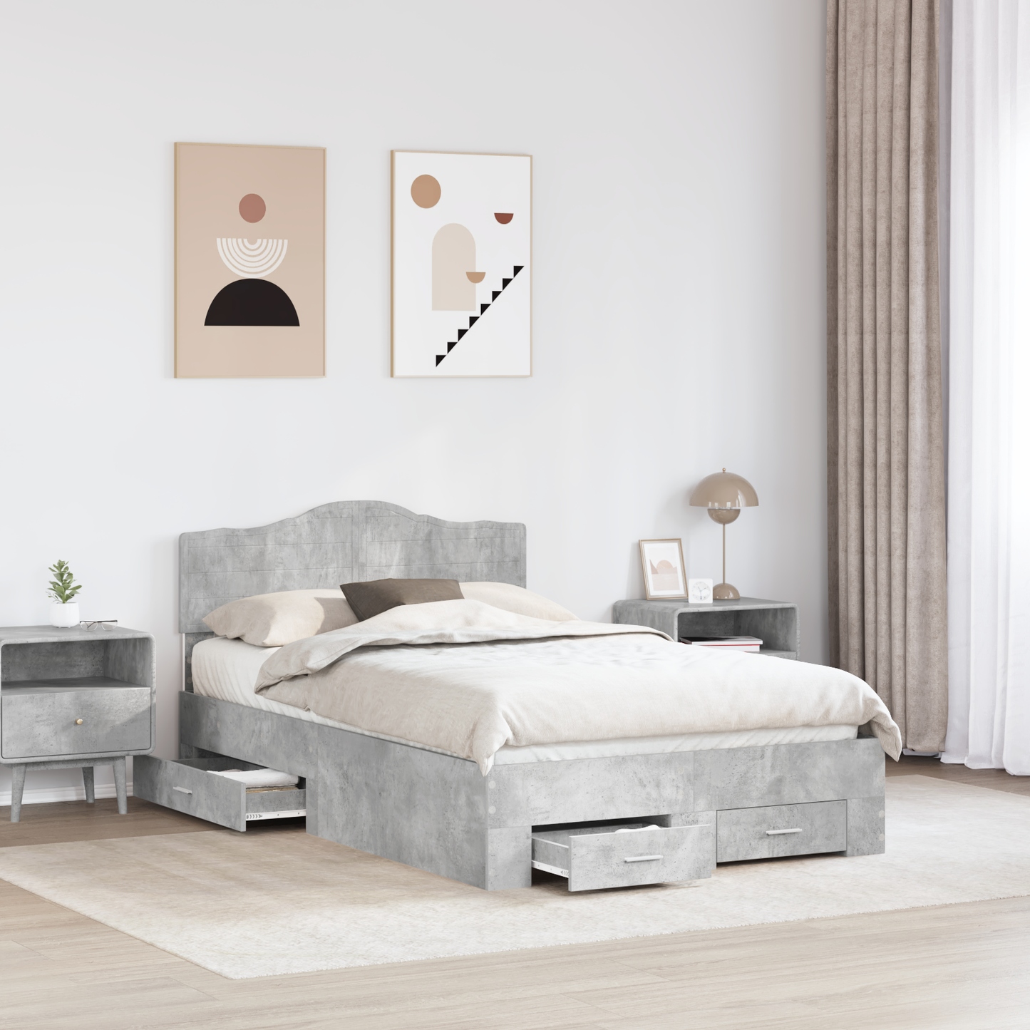 Bed Frame Concrete Grey 120 x 190 cm Engineered Wood