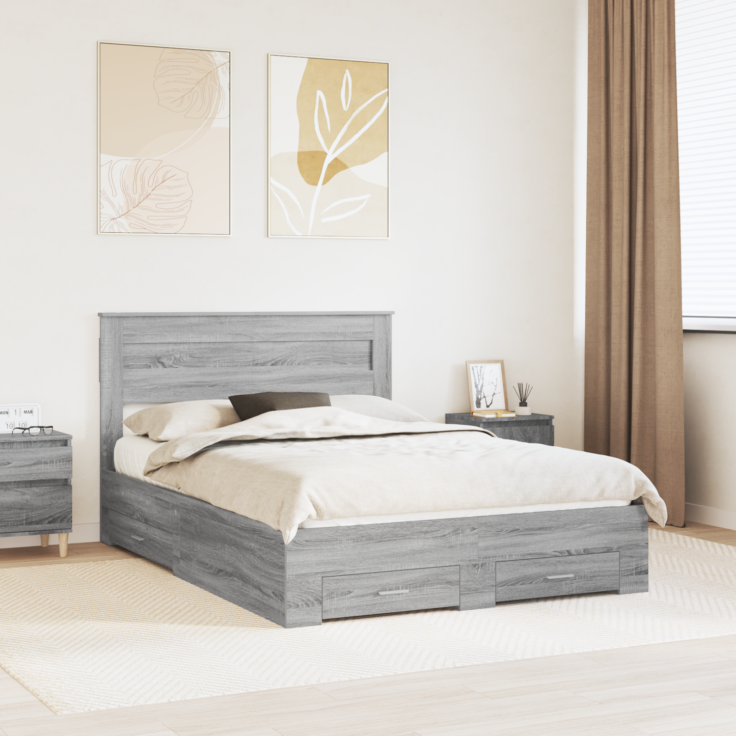 Bed Frame with Drawer Grey Sonoma 140 x 200 cm Engineered Wood