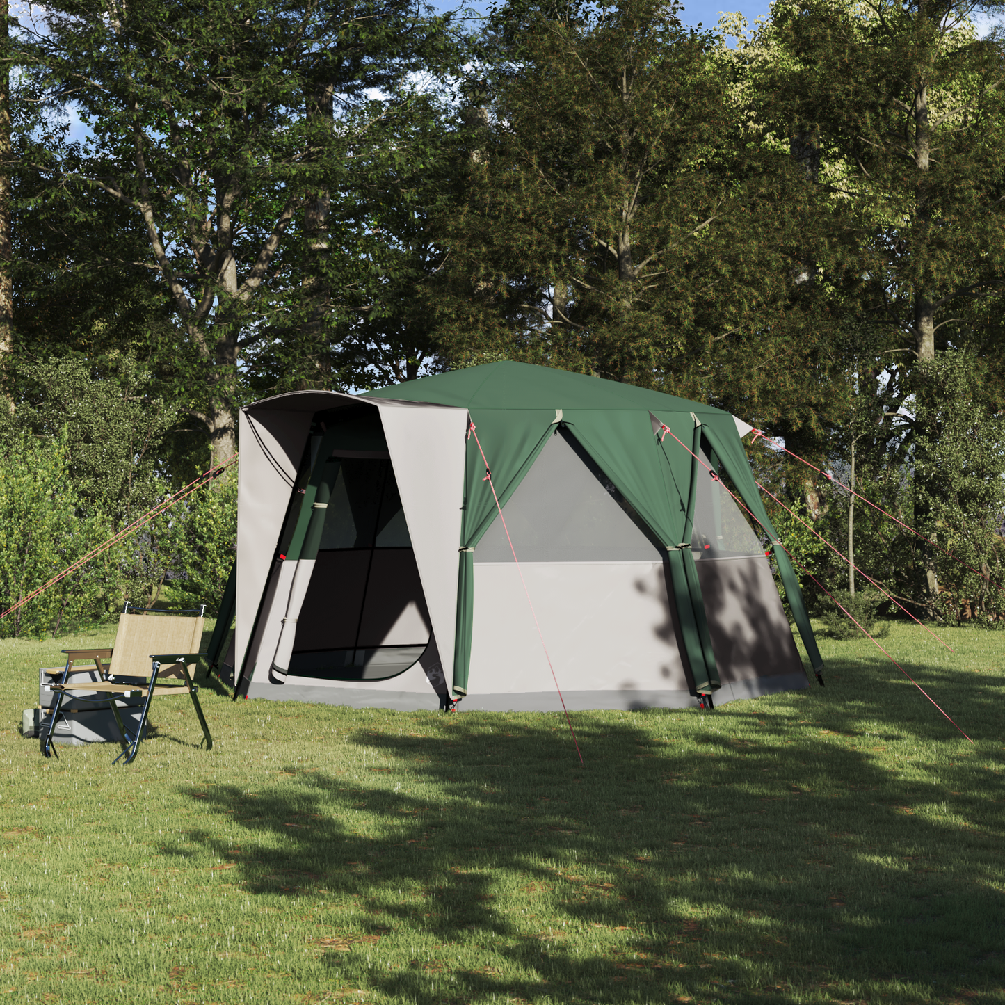 Cabin Tent 6-Person with Roof Green 425 x 396 x 222 cm