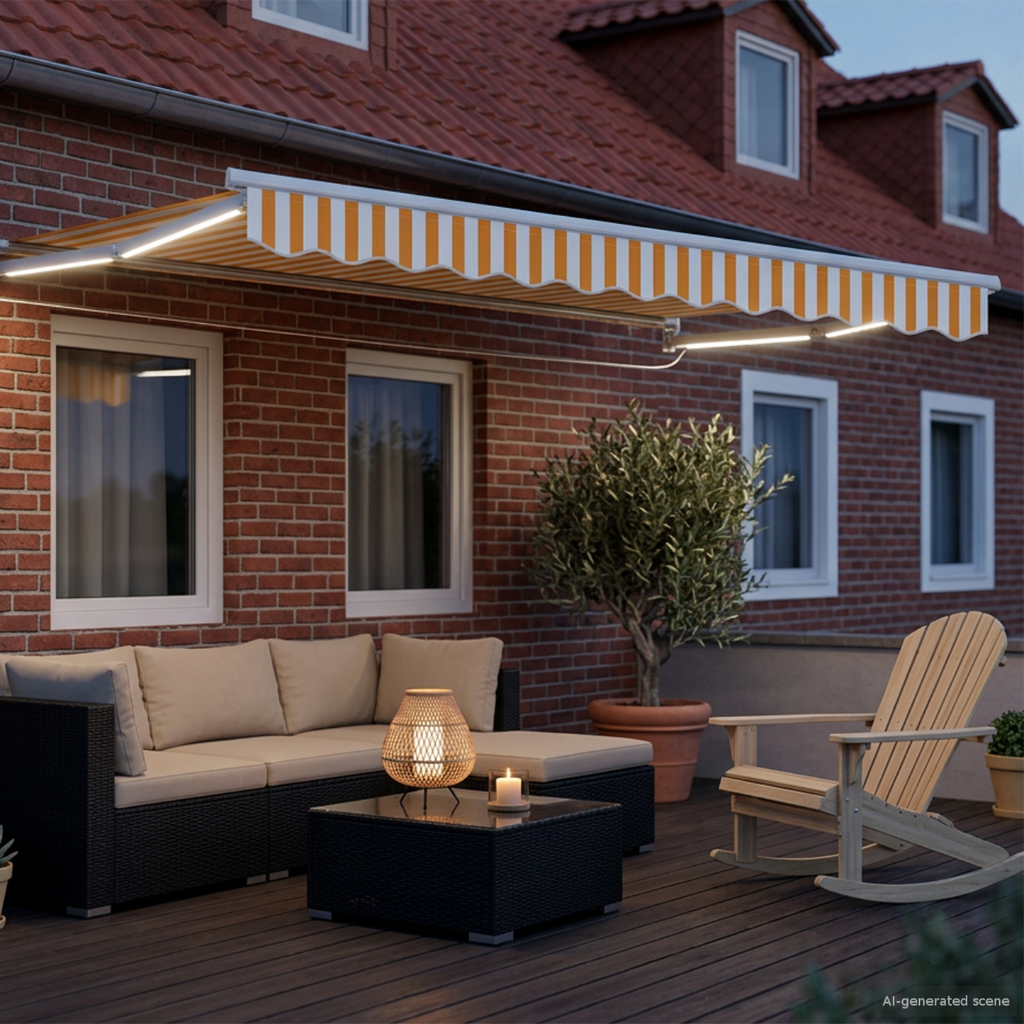 Manual Retractable Awning with LEDs Yellow and White 3 x 2.5 m