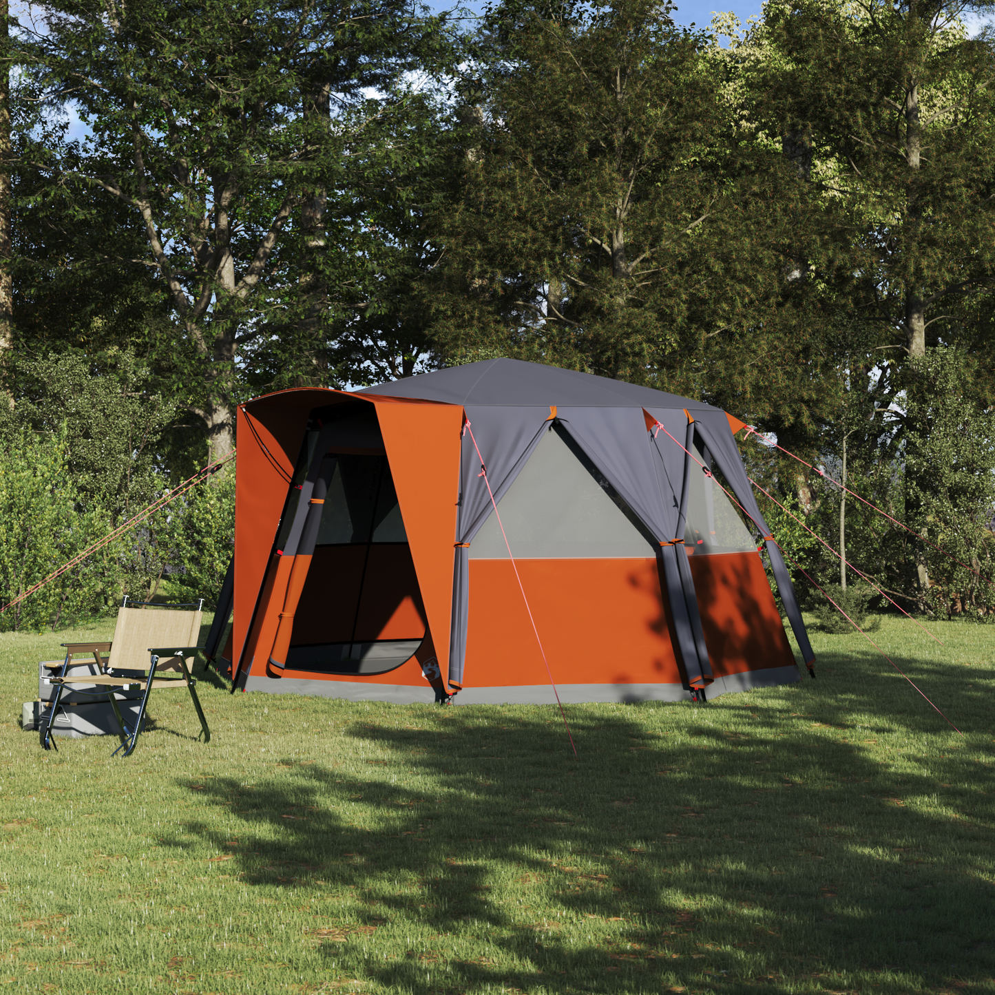 Cabin Tent 6-Person Grey and Orange 425 x 396 x 222 cm