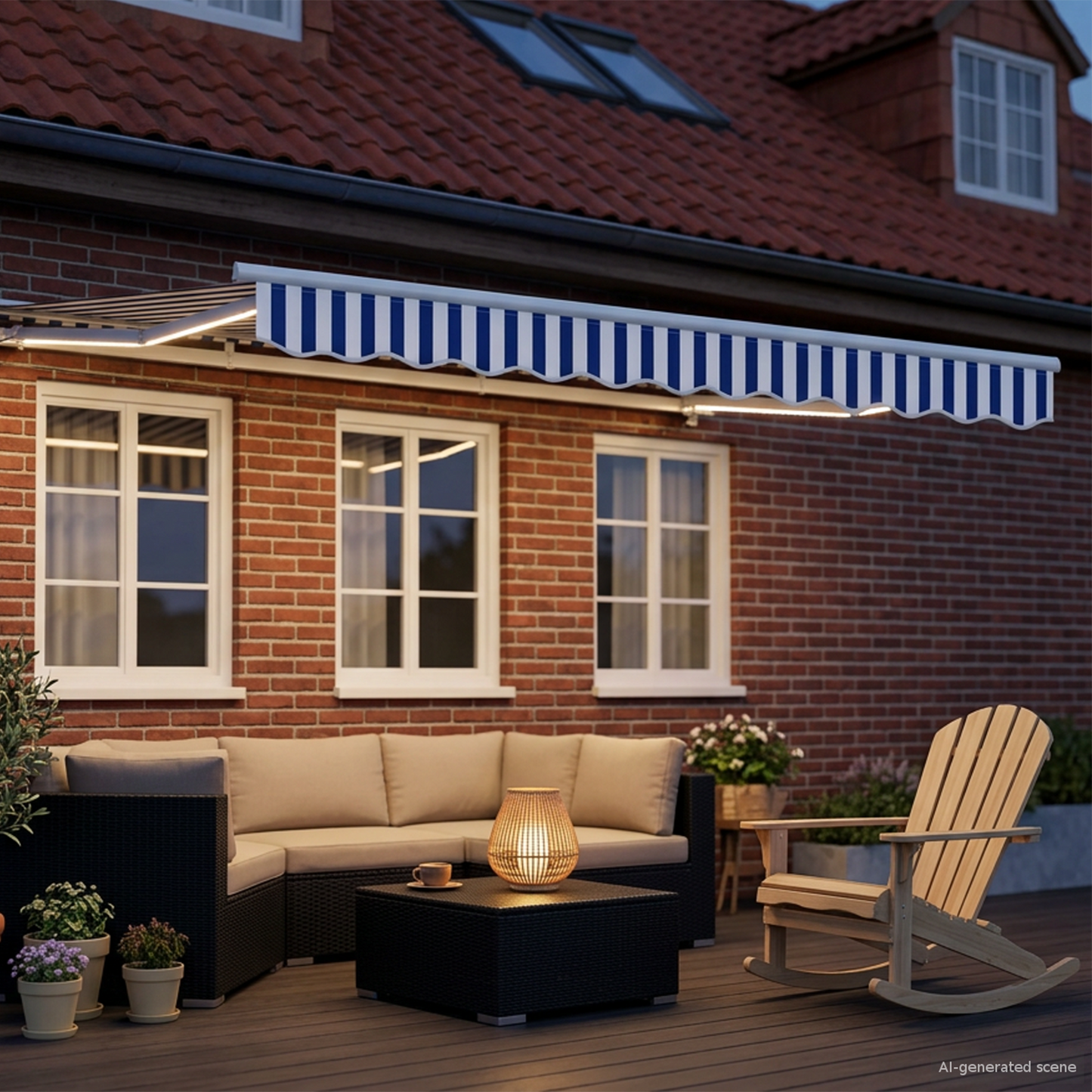 Manual Awning Frame with LEDs Blue and White 2.5 x 2 m