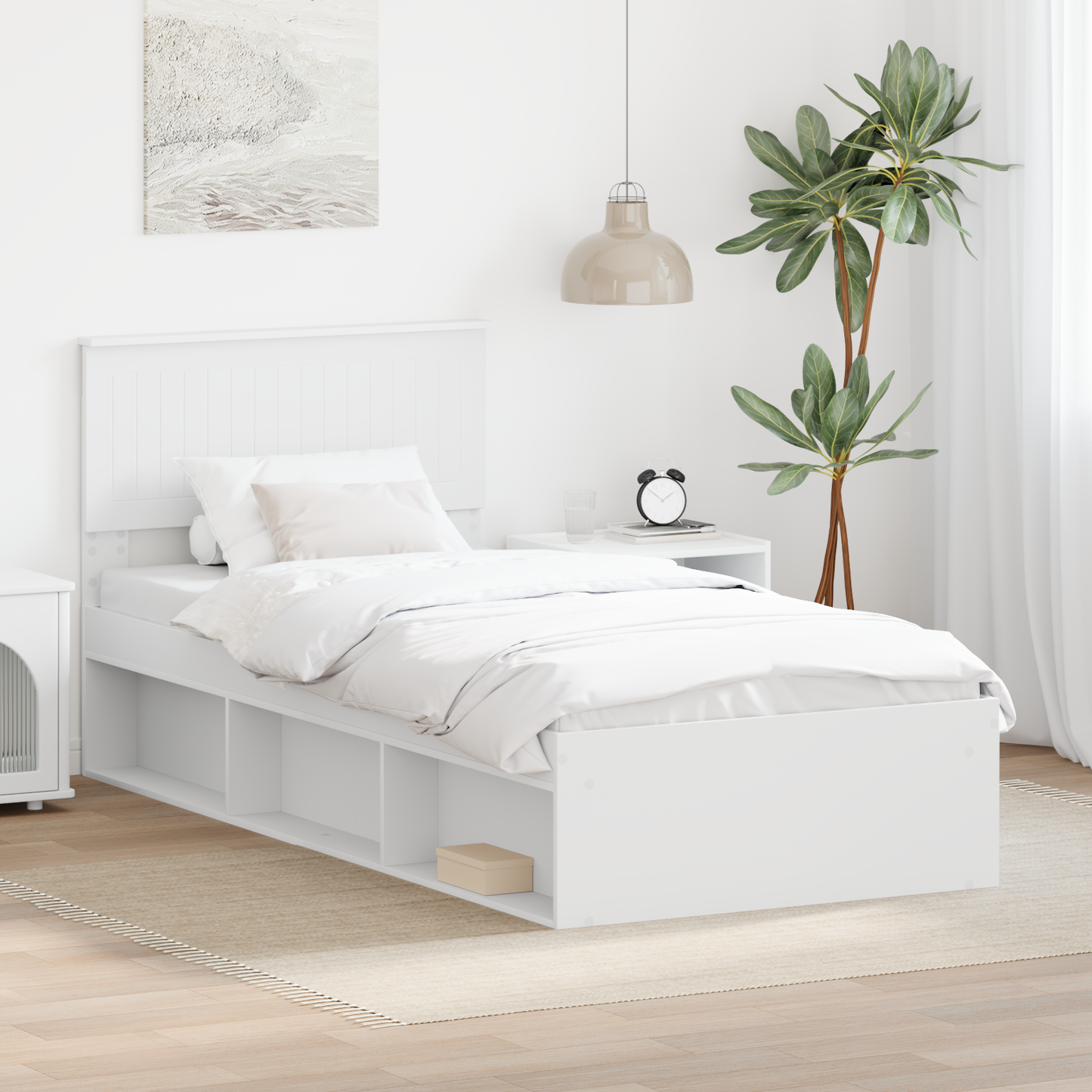 Bed Frame with Headboard White 90 x 190 cm Solid Pine Wood
