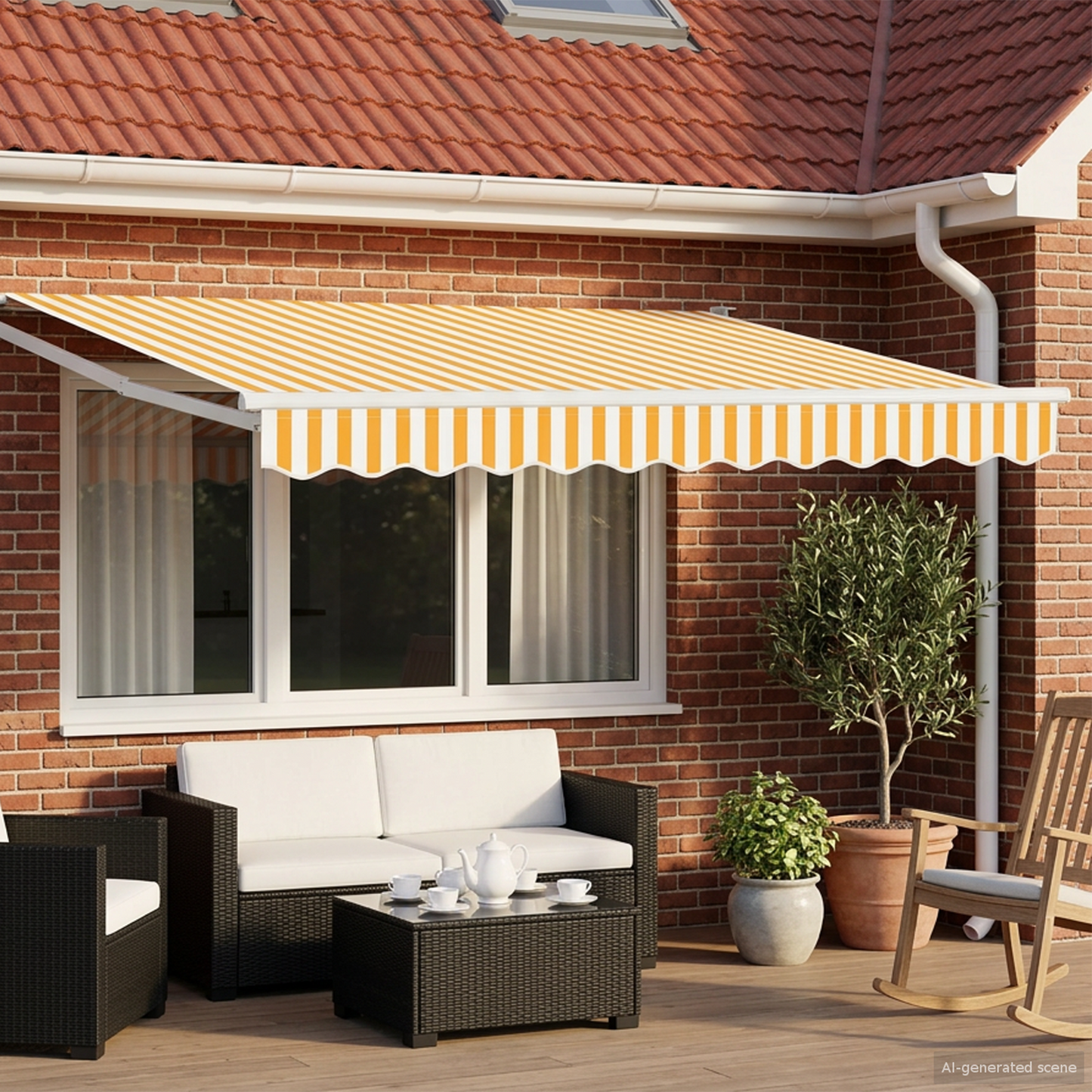 Electric Retractable Awning Yellow and White 3.5 x 2.5 m