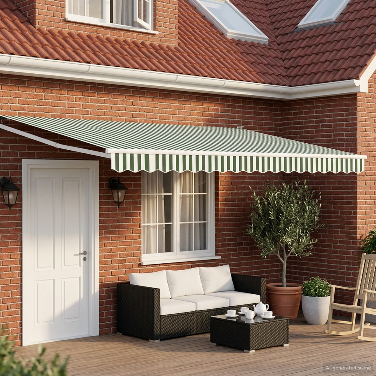 Electric Retractable Awning Green and White 4.5 x 3 m