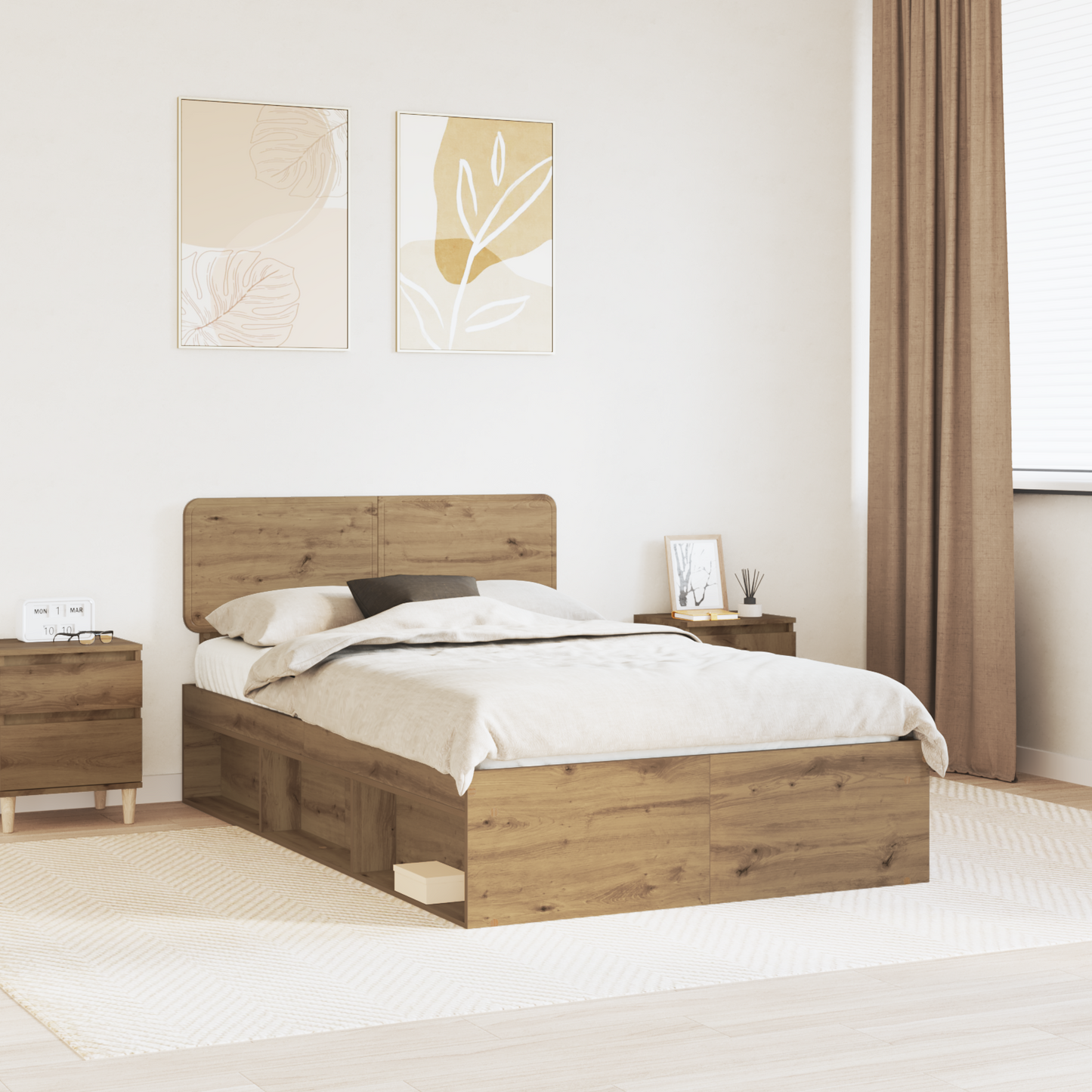 Bed Frame Artisian Oak 135 x 190 cm Solid Pine Wood