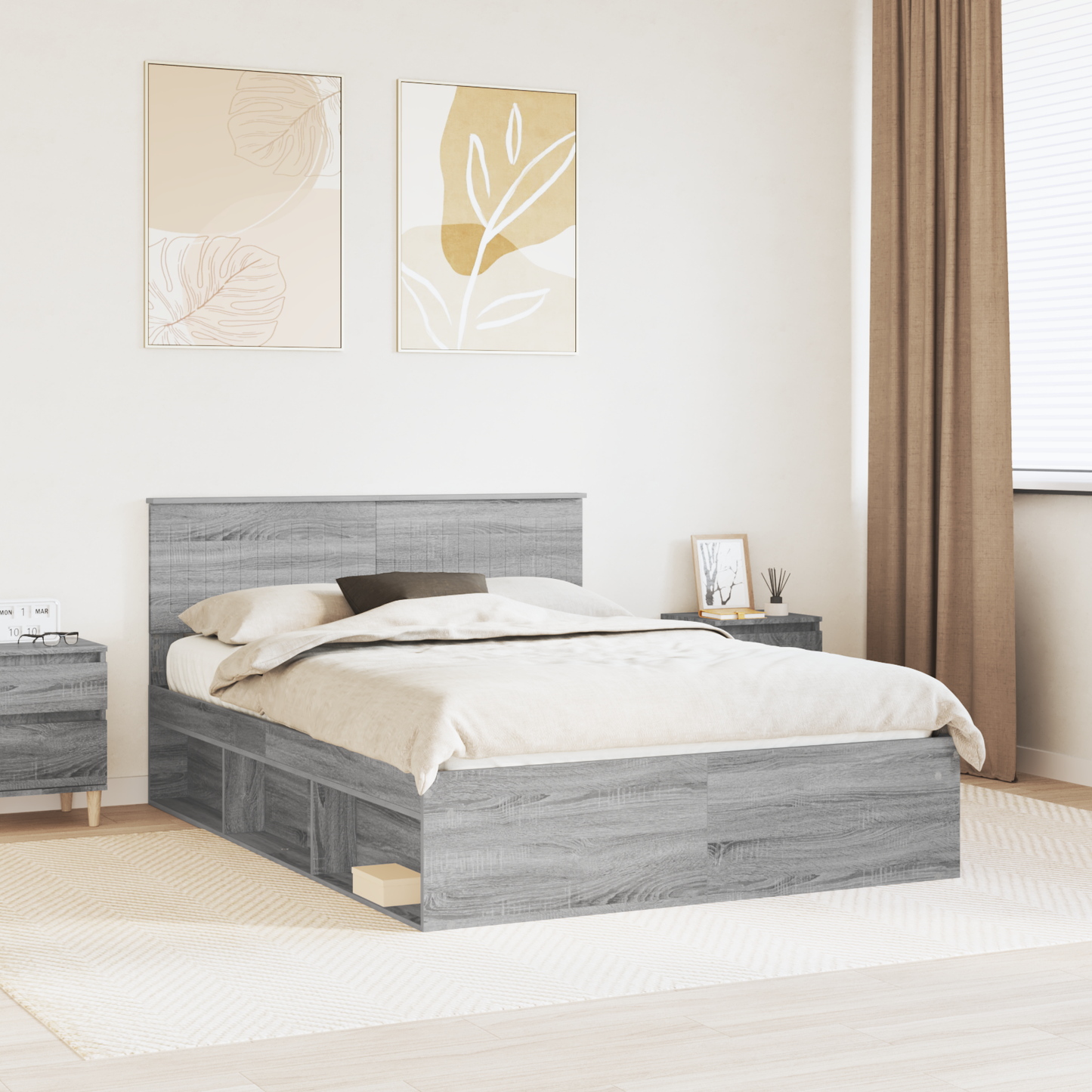 Bed Frame Grey Sonoma 140 x 190 cm Solid Pine Wood