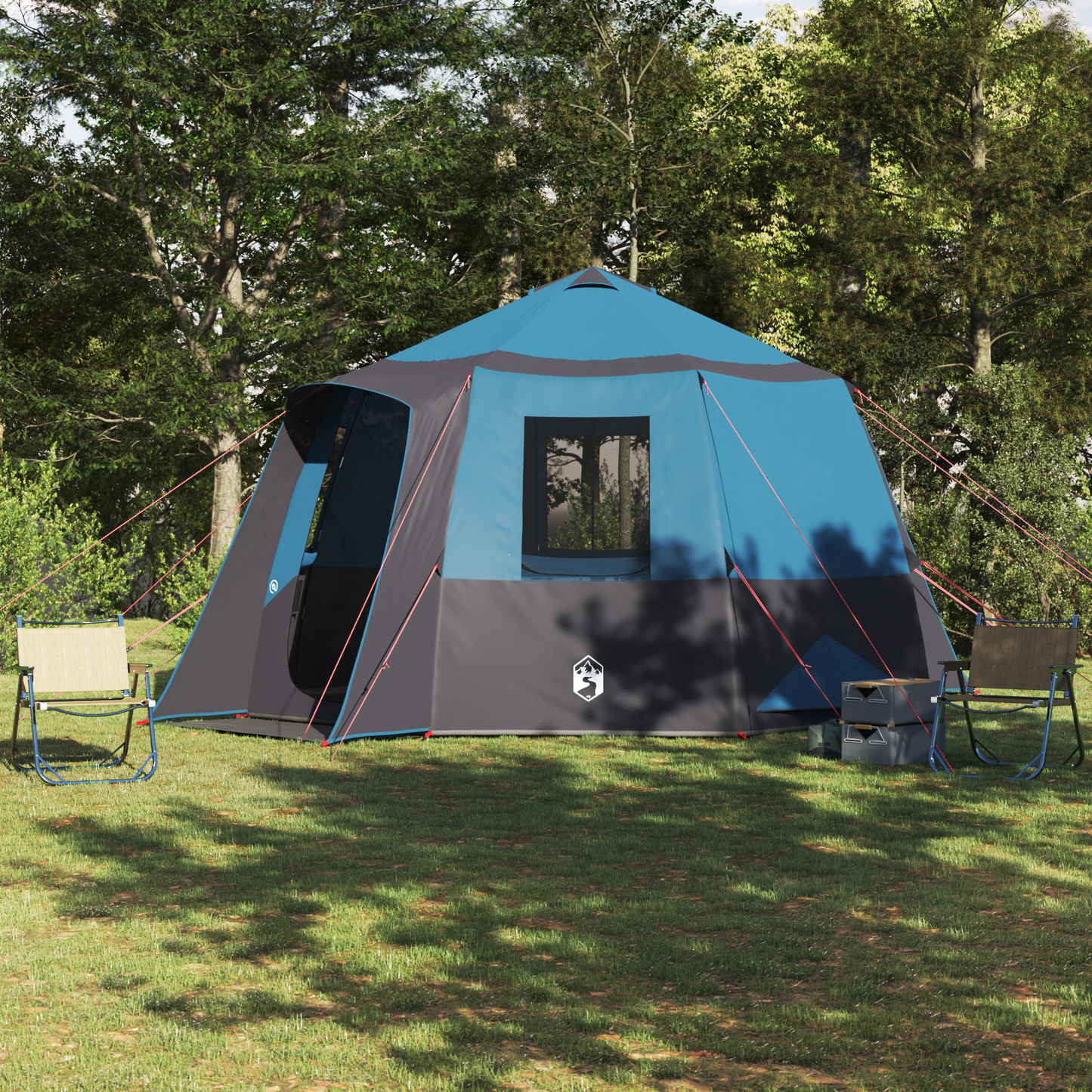 Cabin Tent 12-Person with Roof Blue and Grey 405 x 405 x 273 cm