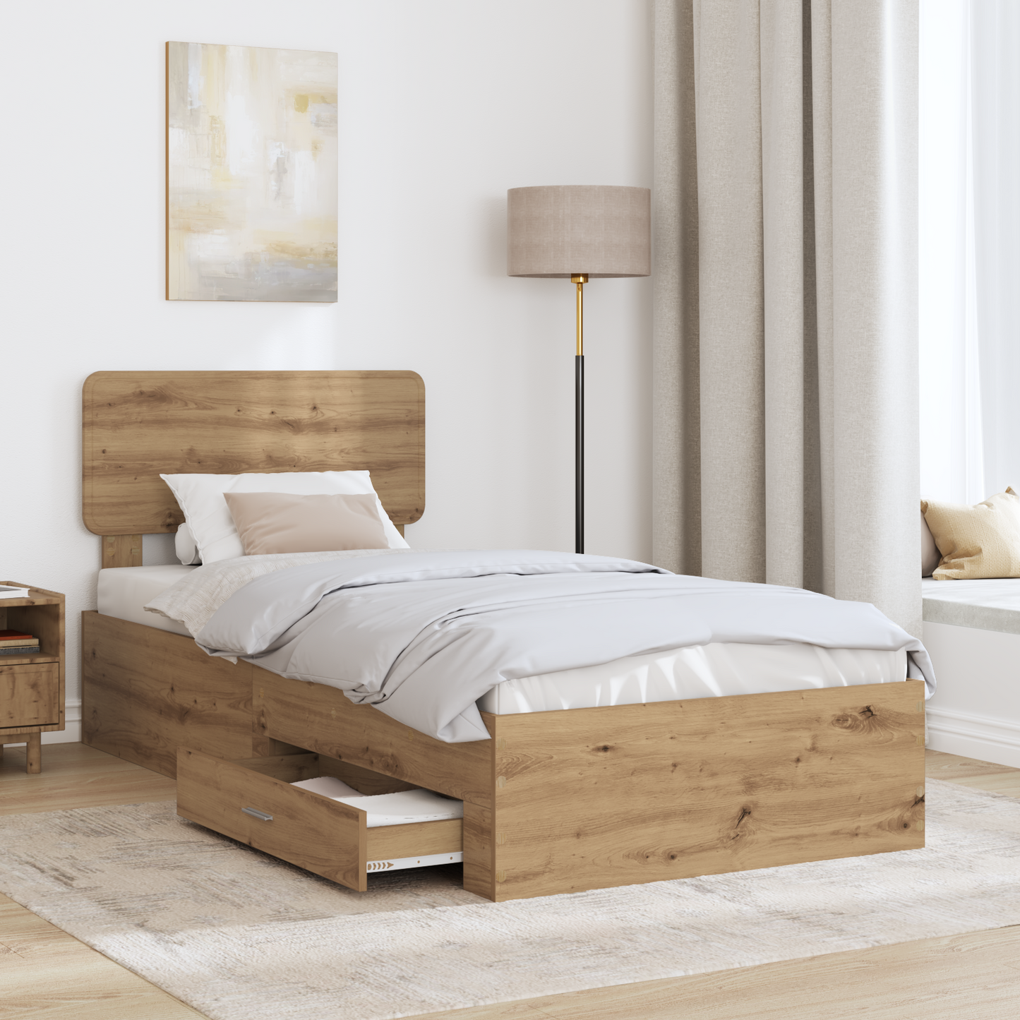 Bed Frame with Drawer Artisan Oak 100 x 200 cm Engineered Wood