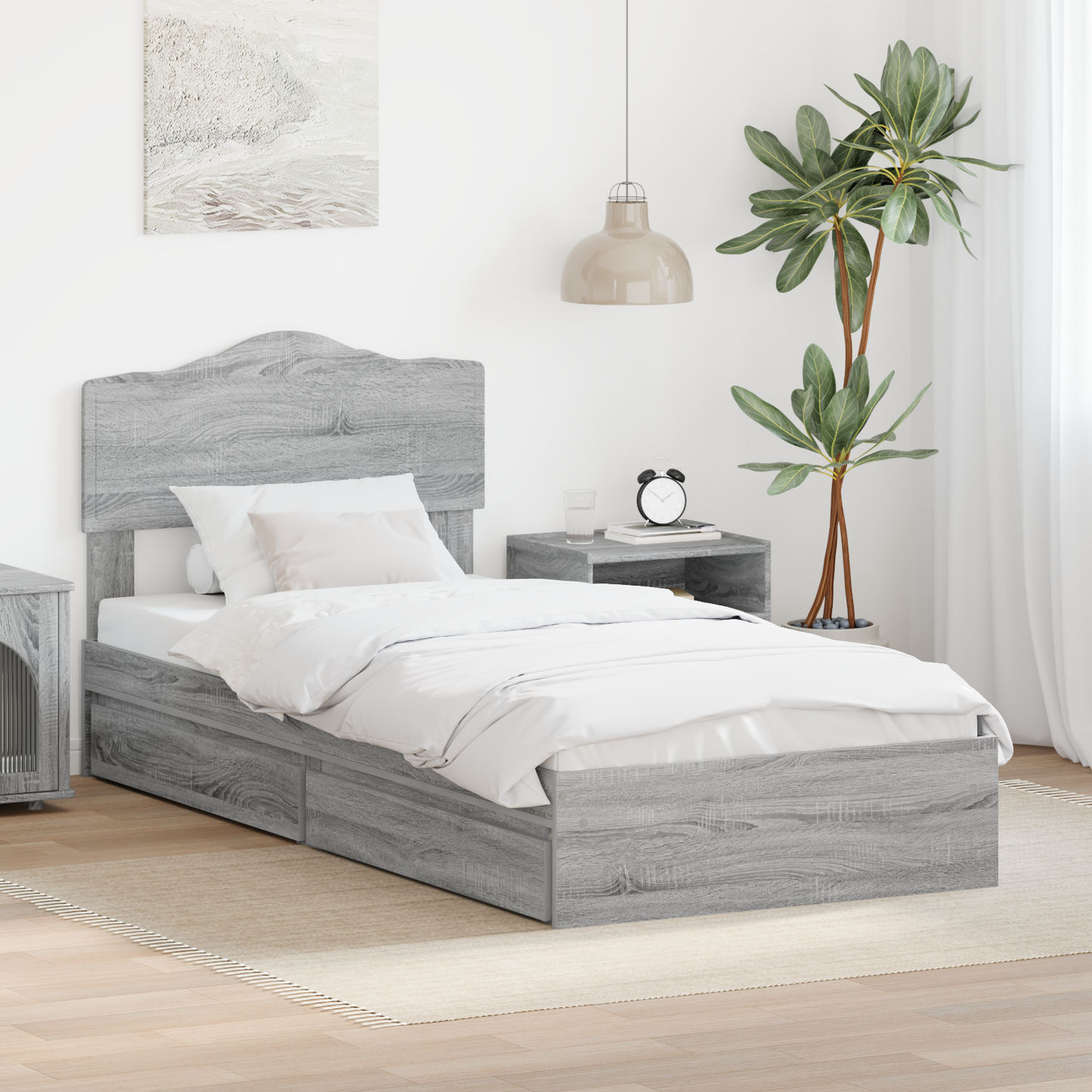 Storage Bed Grey Sonoma 100 x 200 cm Engineered Wood