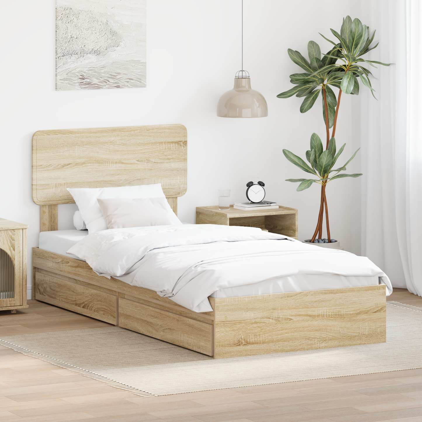 Storage Bed with Drawer Sonoma Oak 100 x 200 cm Engineered Wood