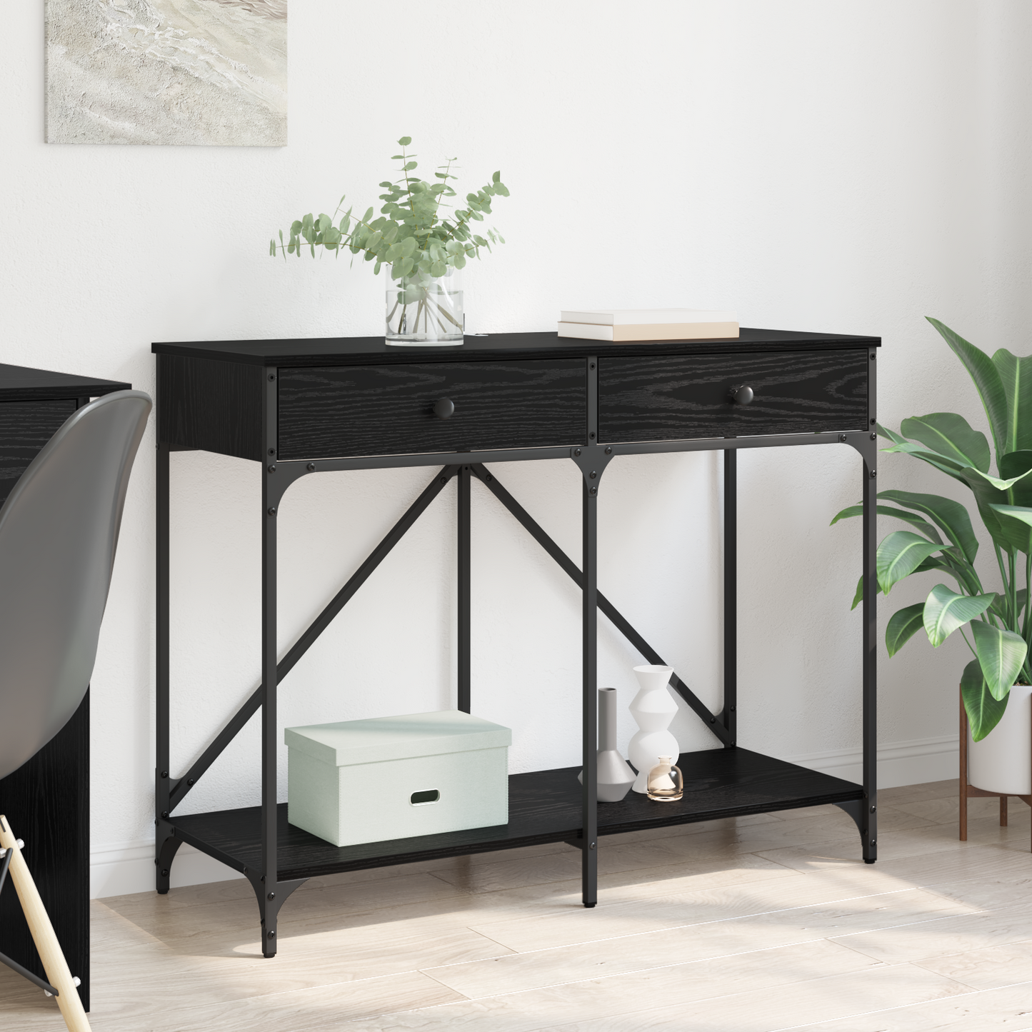 Console Table Black Oak 100 x 39 x 78.5 cm Engineered Wood