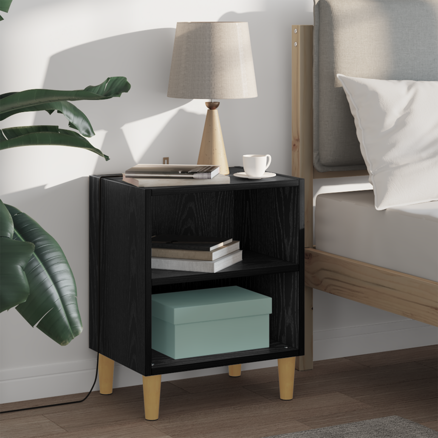 Bed Cabinet 2 pcs Black Oak 40 x 30 x 50 cm Engineered Wood