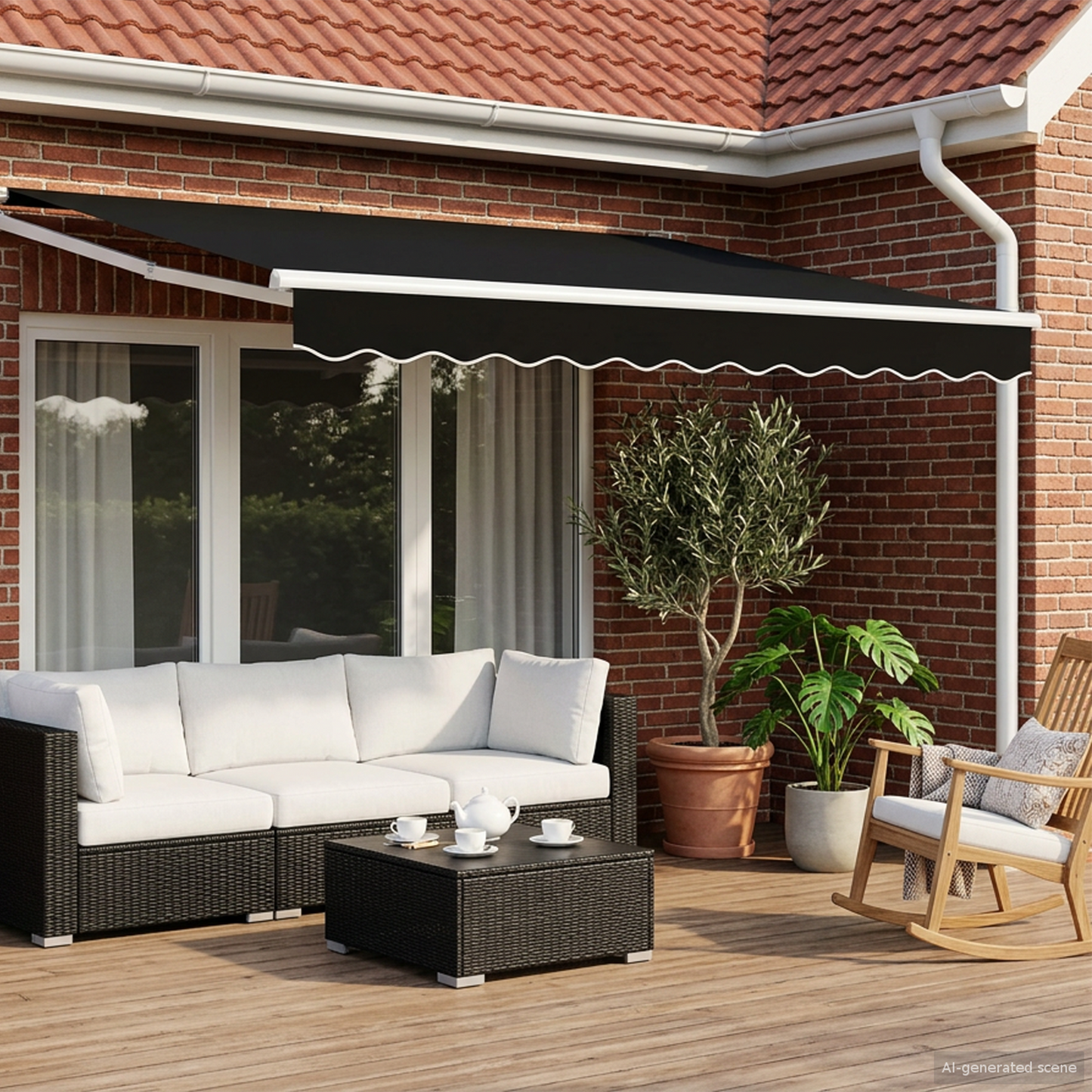 Manual Retractable Awning with LEDs Black and White 3 x 2.5 m
