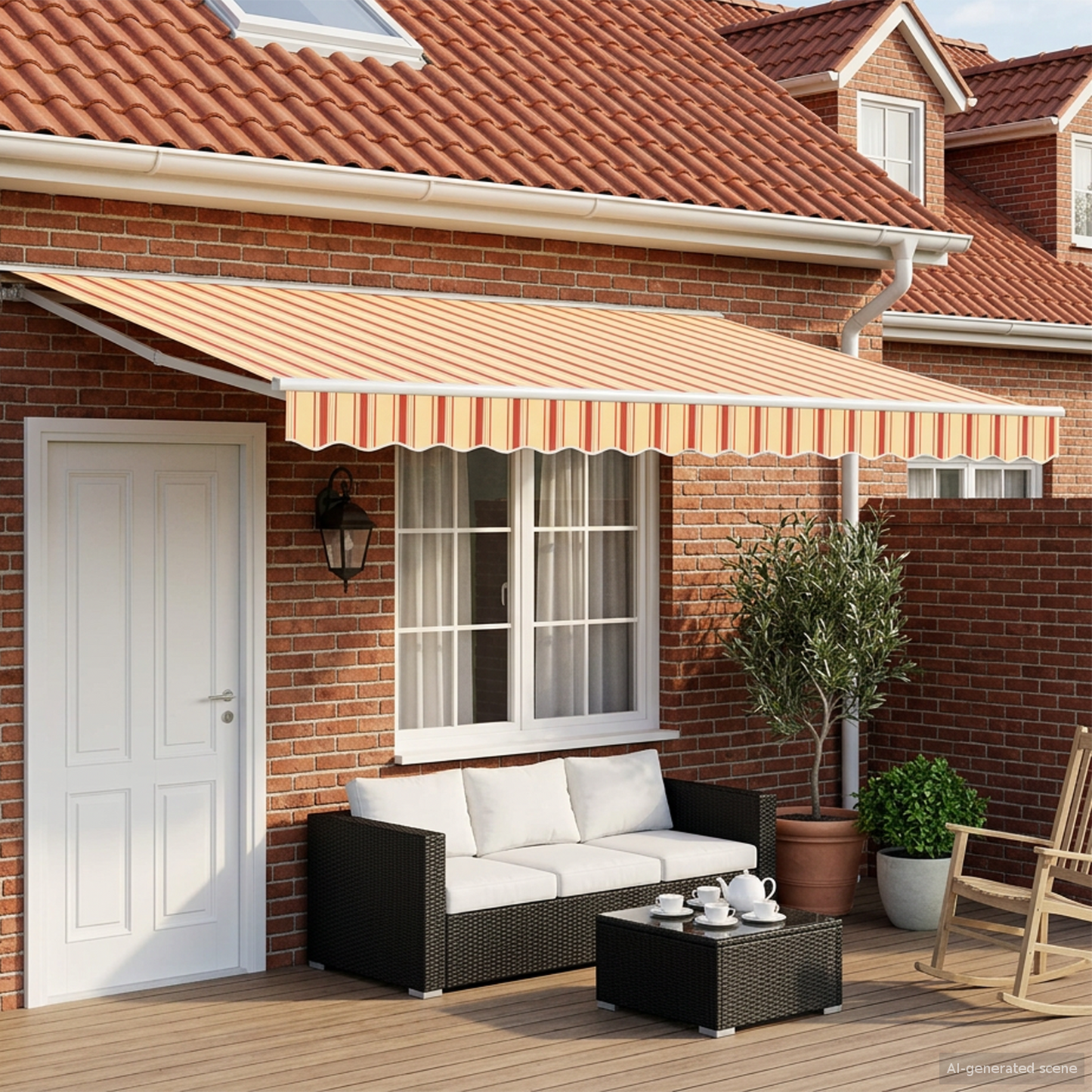 Electric Retractable Awning Yellow, Orange and White 5 x 3.5 m